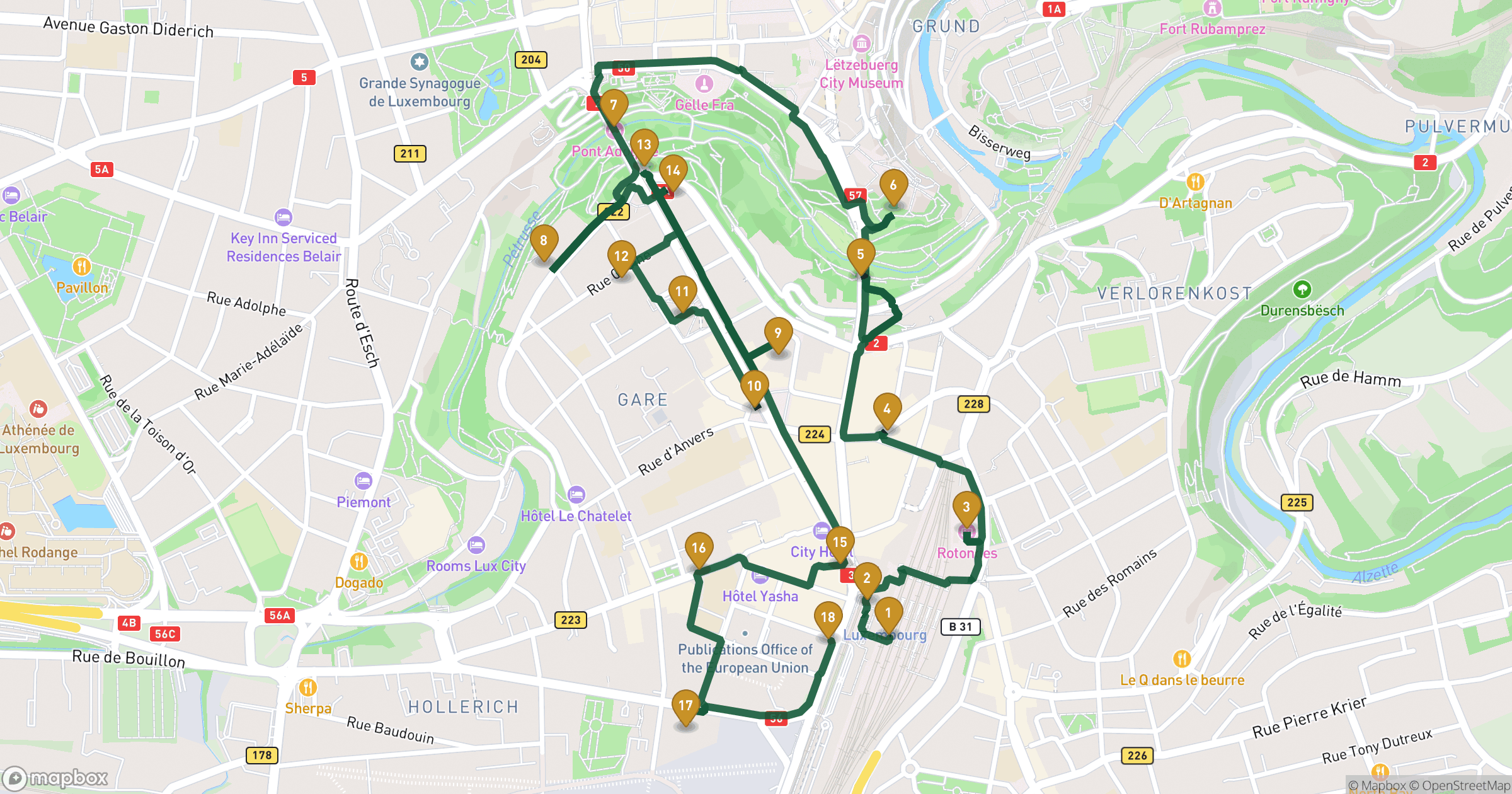 Map for Gare walking tour with 18 stops