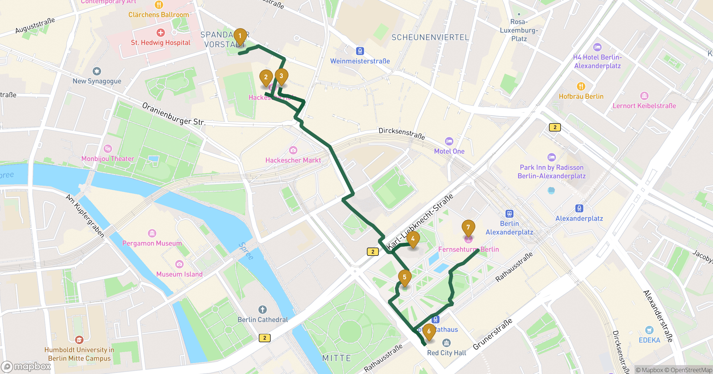 Mappa del visita guidata Berlin con 7 tappe