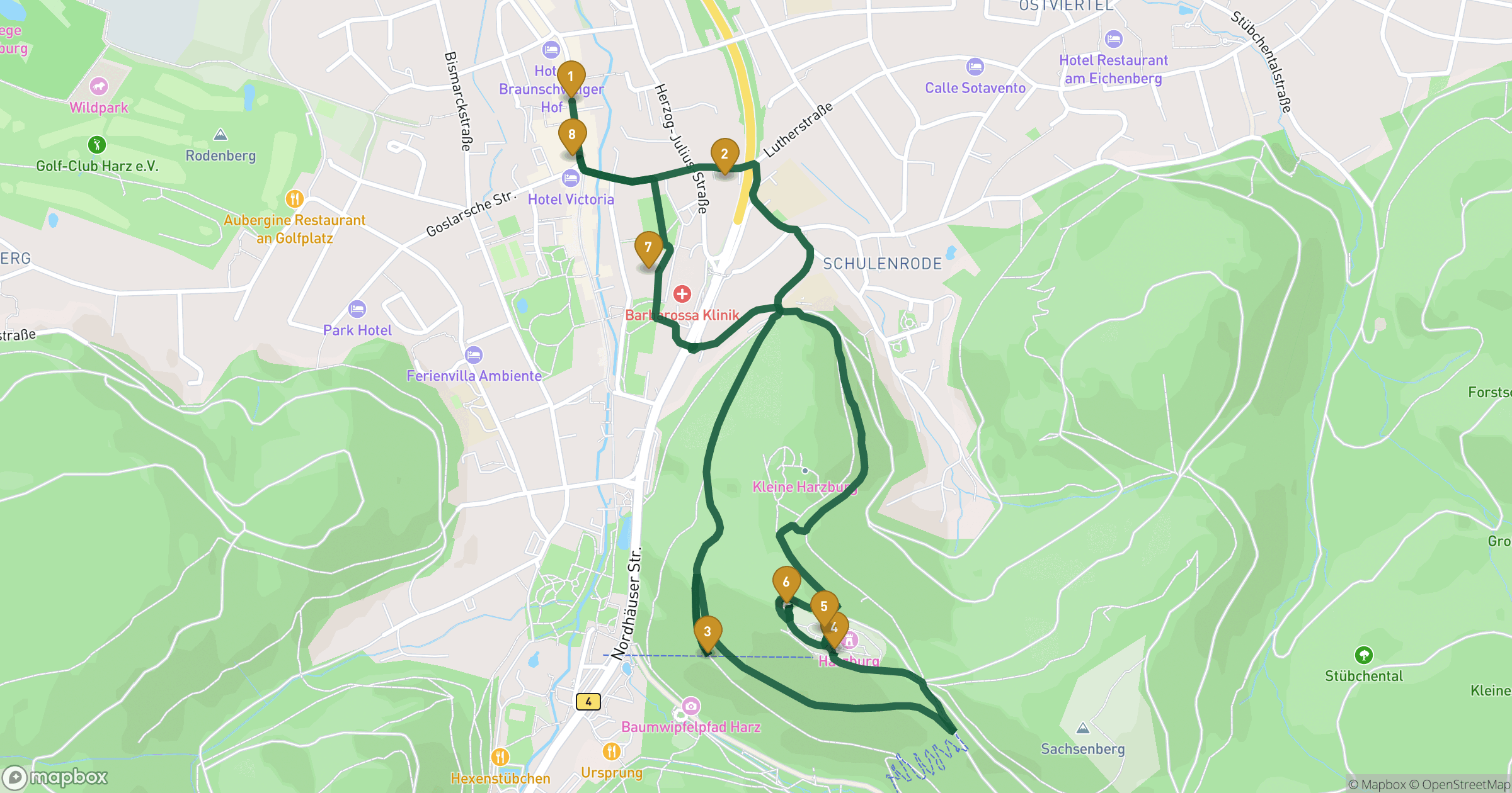 Map for Bad Harzburg 도보 투어 with 8 stops