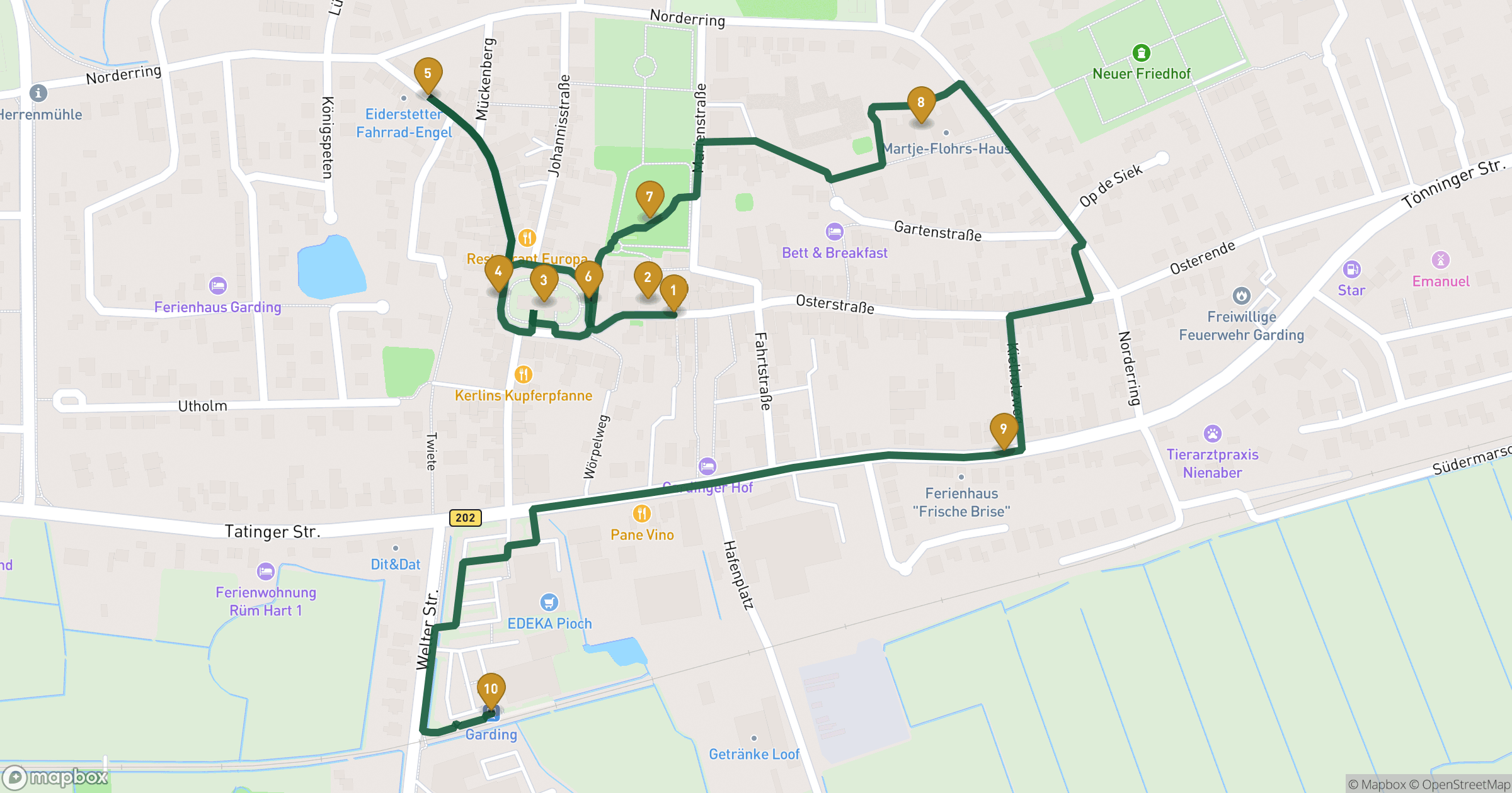 Map for Garding byvandring with 10 stops
