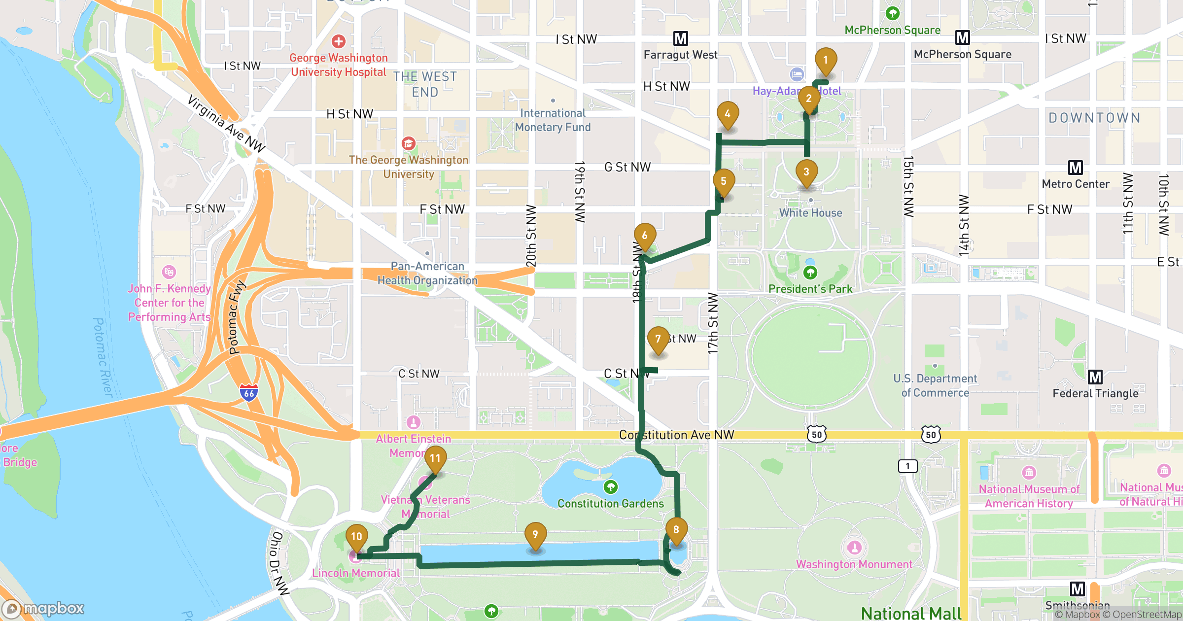 Map for 워싱턴 DC 도보 투어 with 11 stops