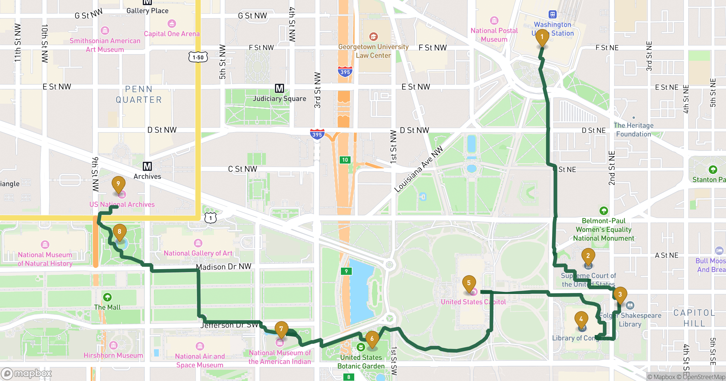 Map for 대리석 신전과 현대적 곡선 도보 투어 with 9 stops