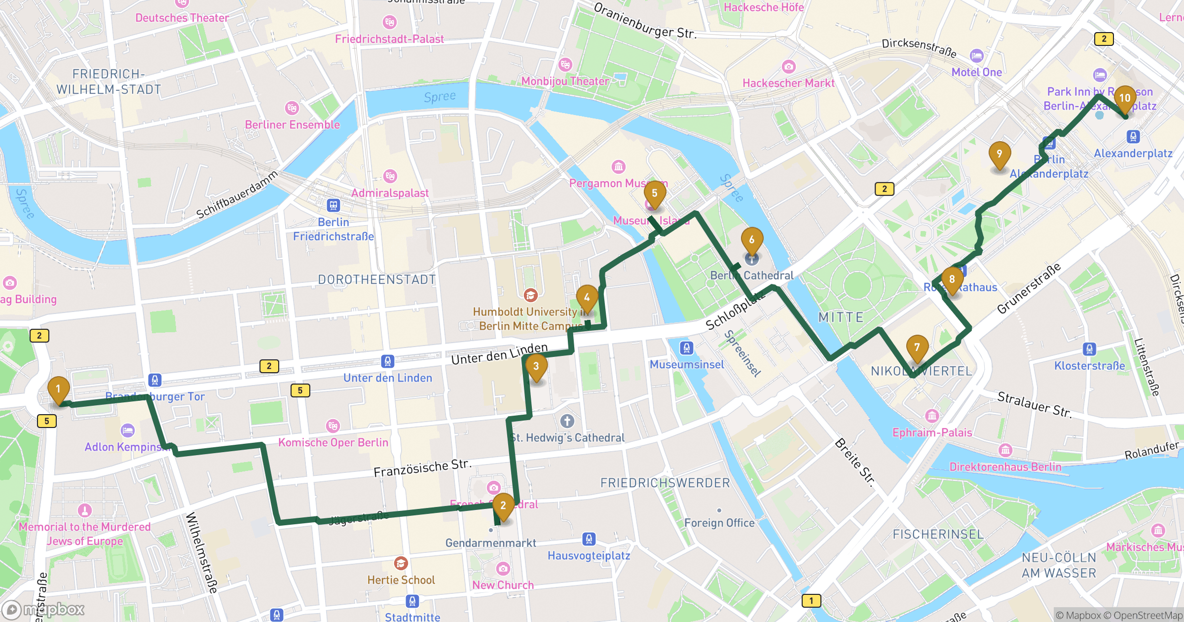 Karte für Stadtführung Berlin mit 10 Stopps