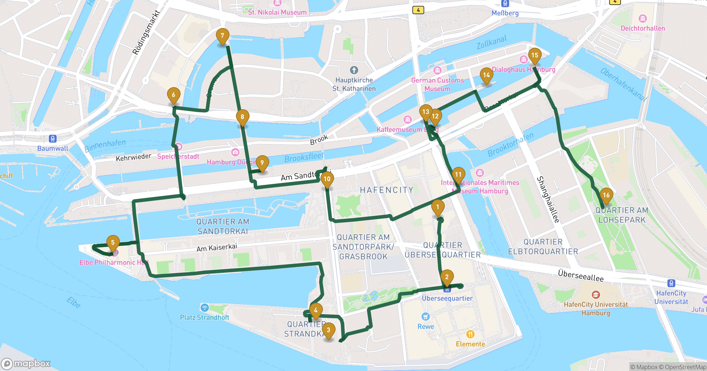 Map for Hamburg観光 with 16 stops