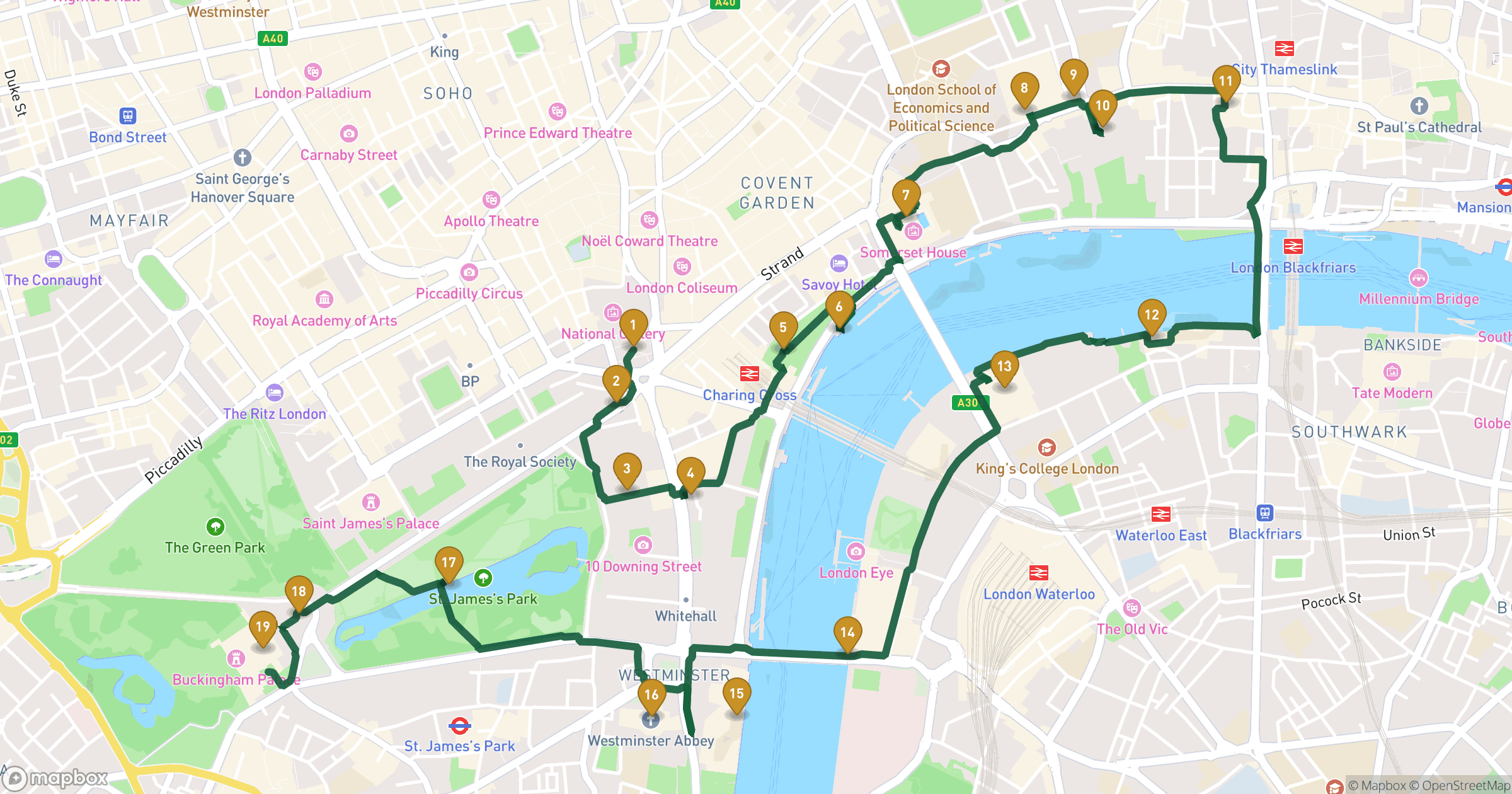 Map for 런던의 웅장한 건축물 도보 투어 with 19 stops