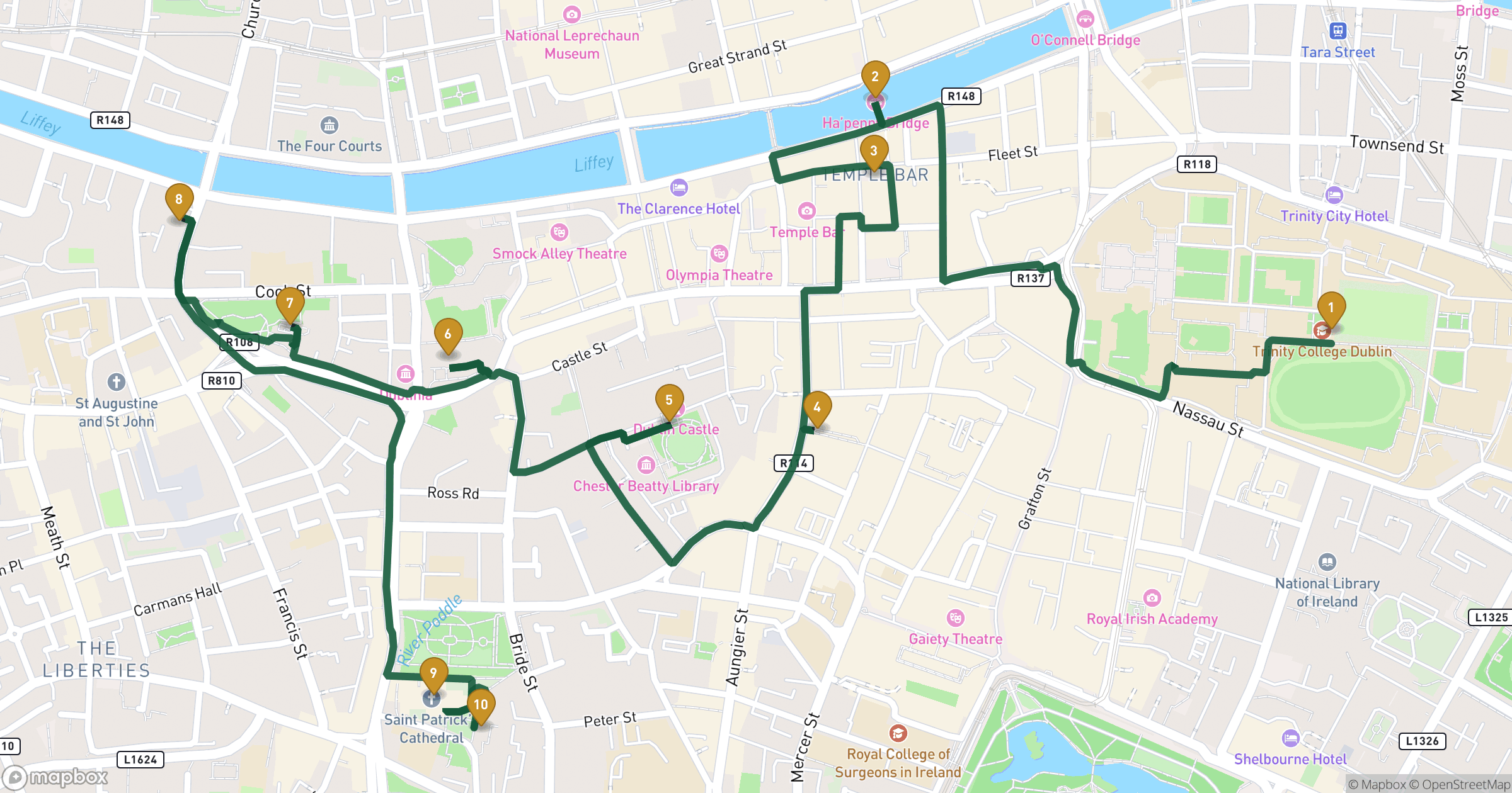 Map for 더블린의 전설 도보 투어 with 10 stops
