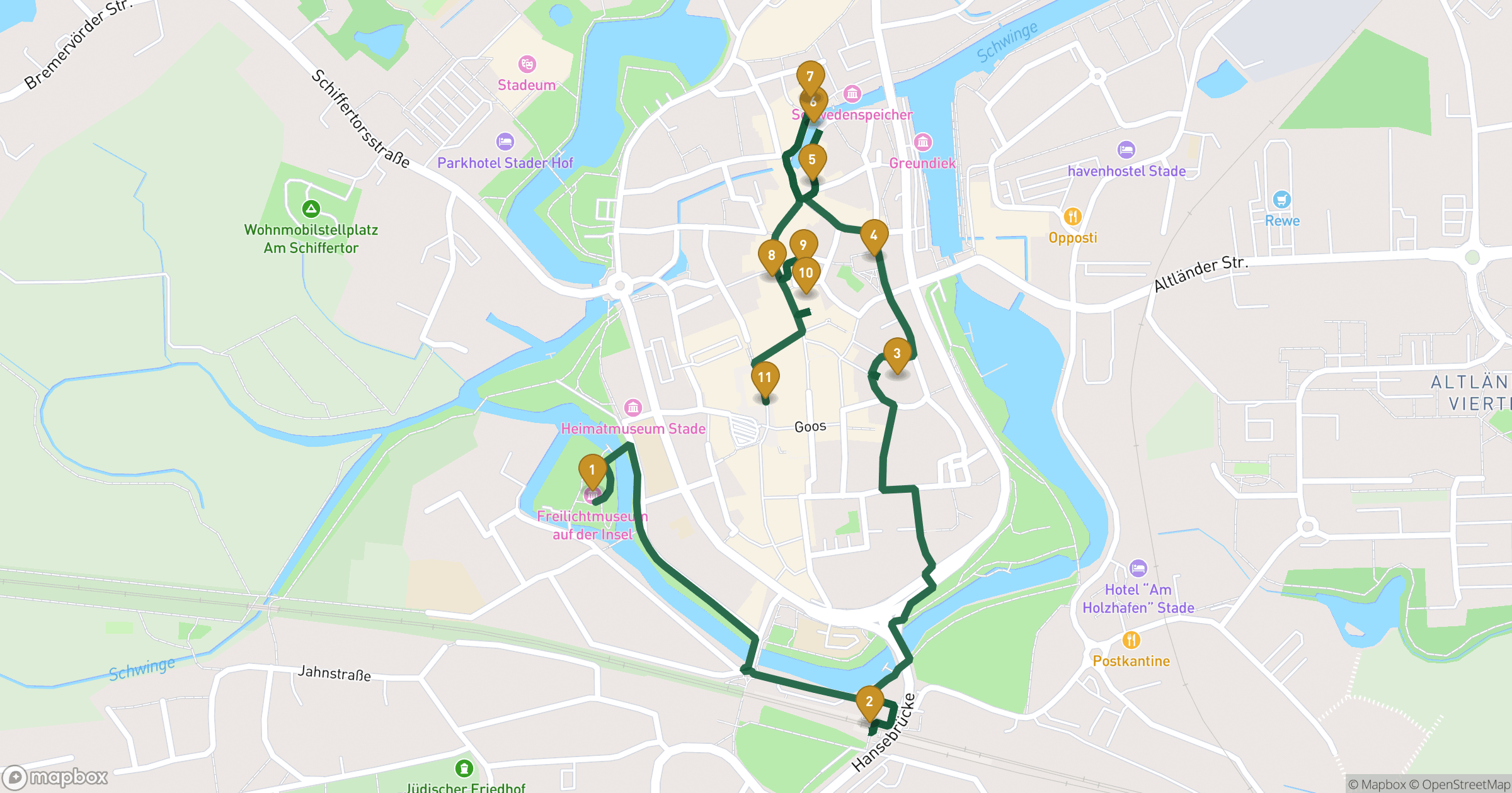 Map for Hansestadt Stade步行游览 with 11 stops