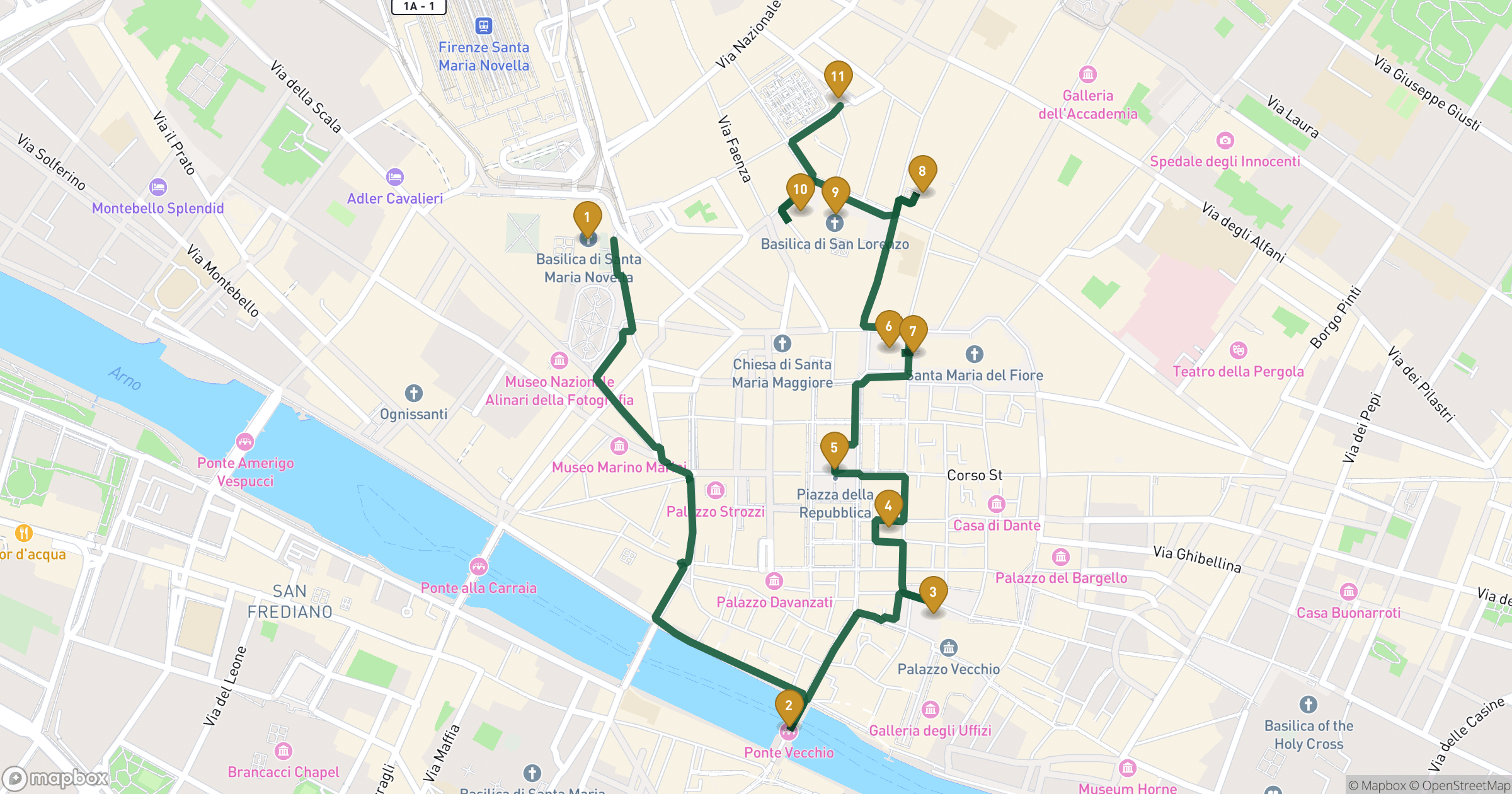 Map for 피렌체 도보 투어 with 11 stops