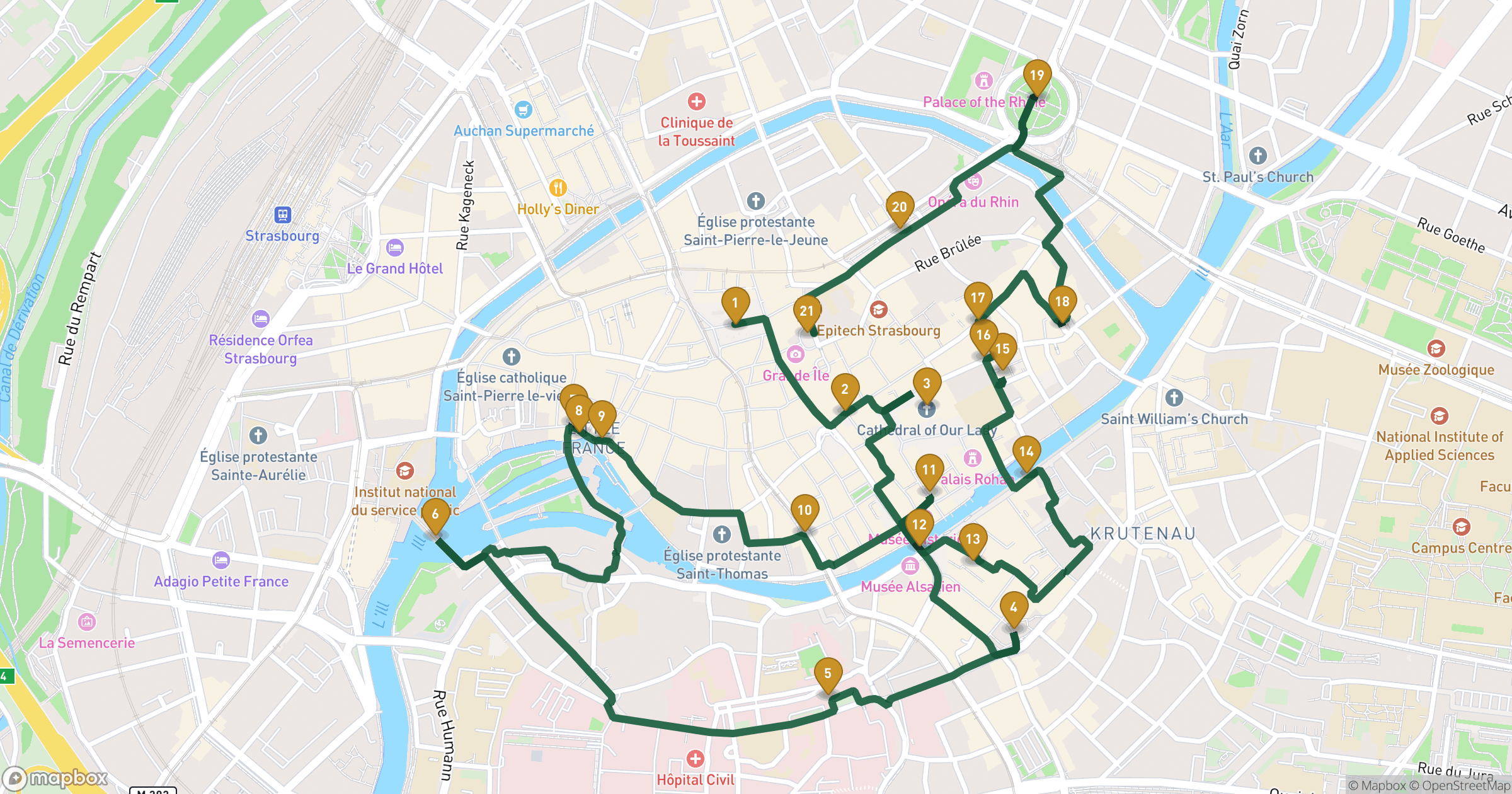 Map for 스트라스부르의 비밀과 술잔 도보 투어 with 21 stops