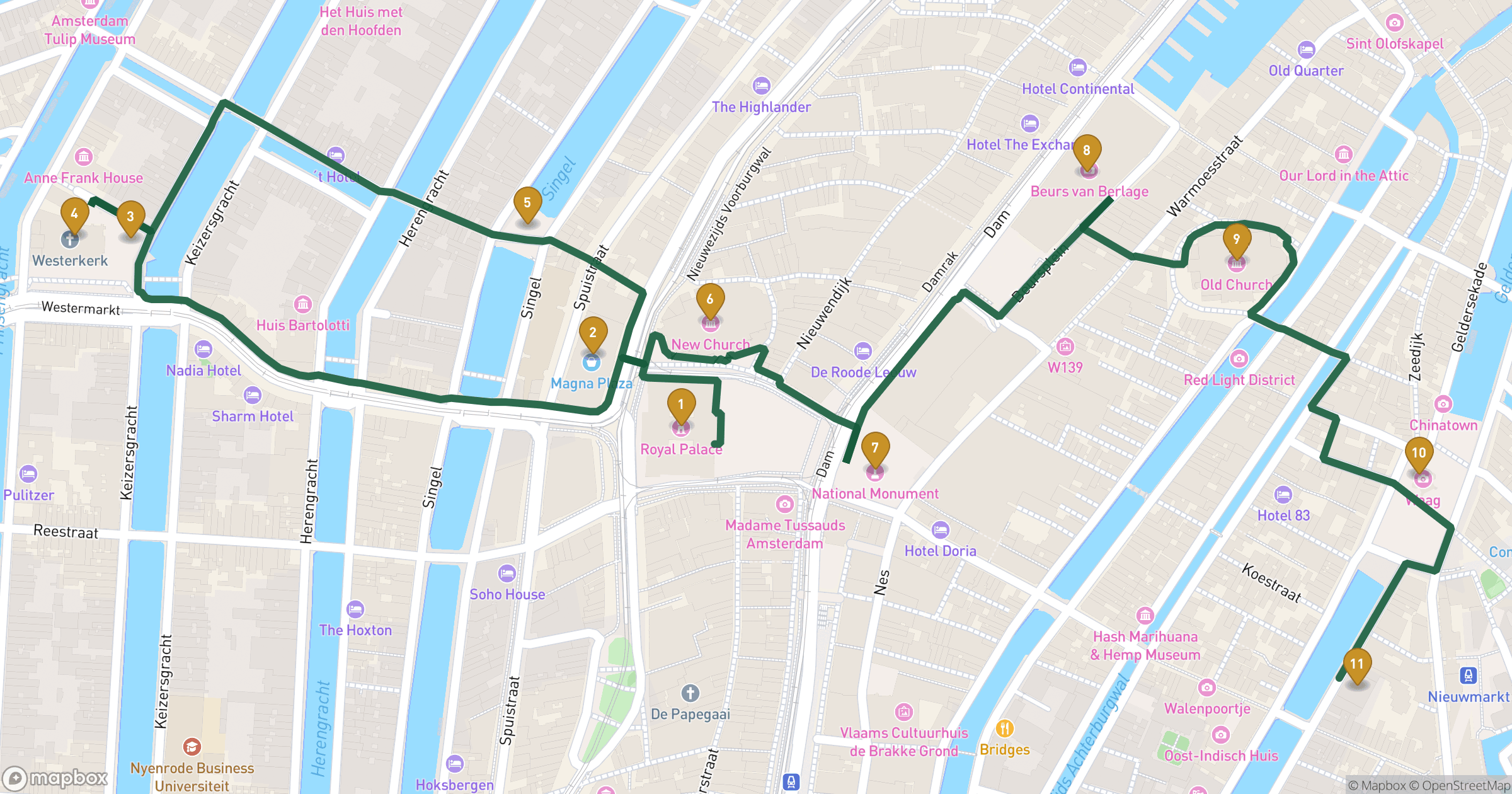 Map for 암스테르담의 심장 도보 투어 with 11 stops