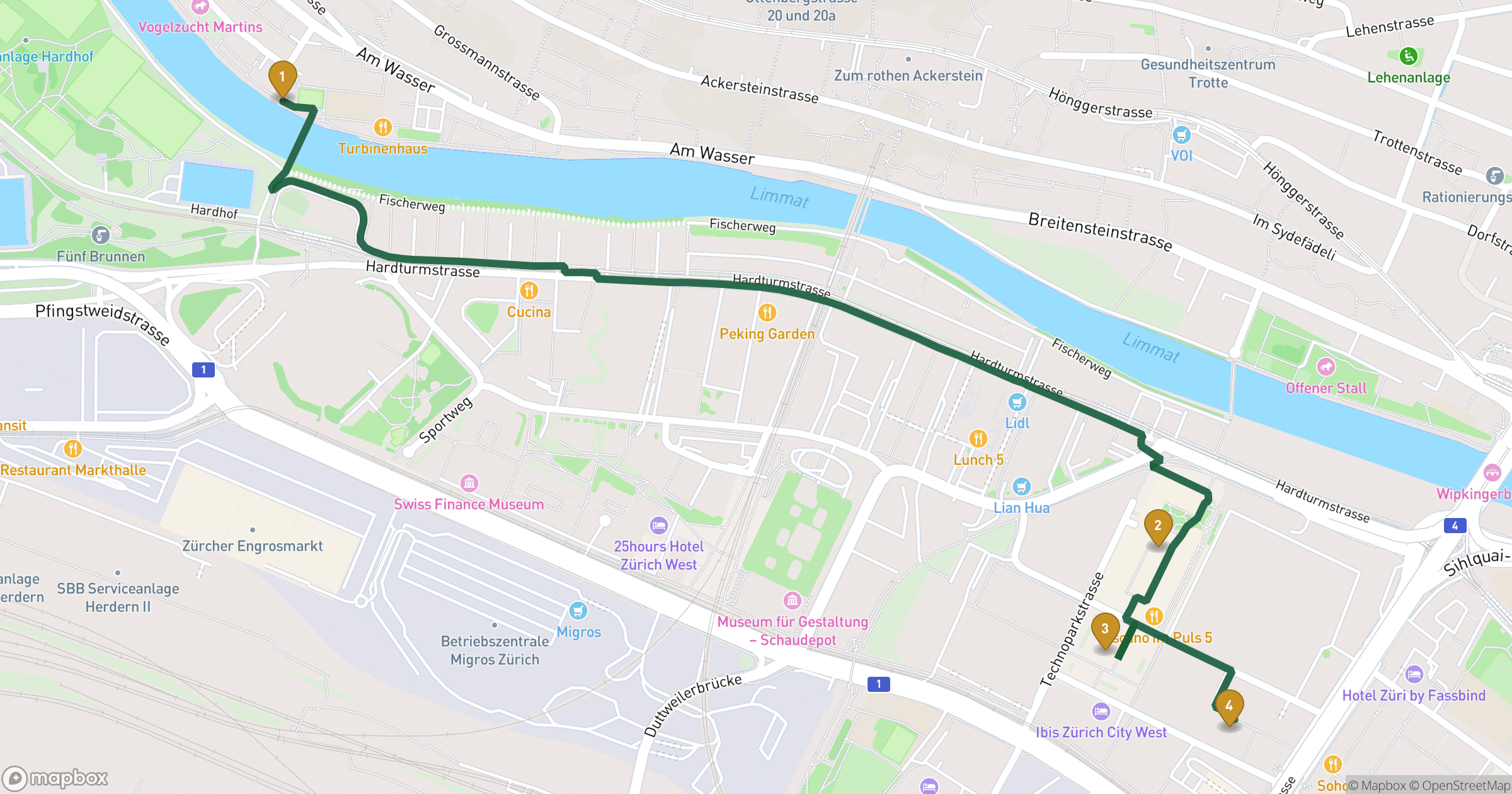 Karte für Stadtführung Zürich mit 4 Stopps