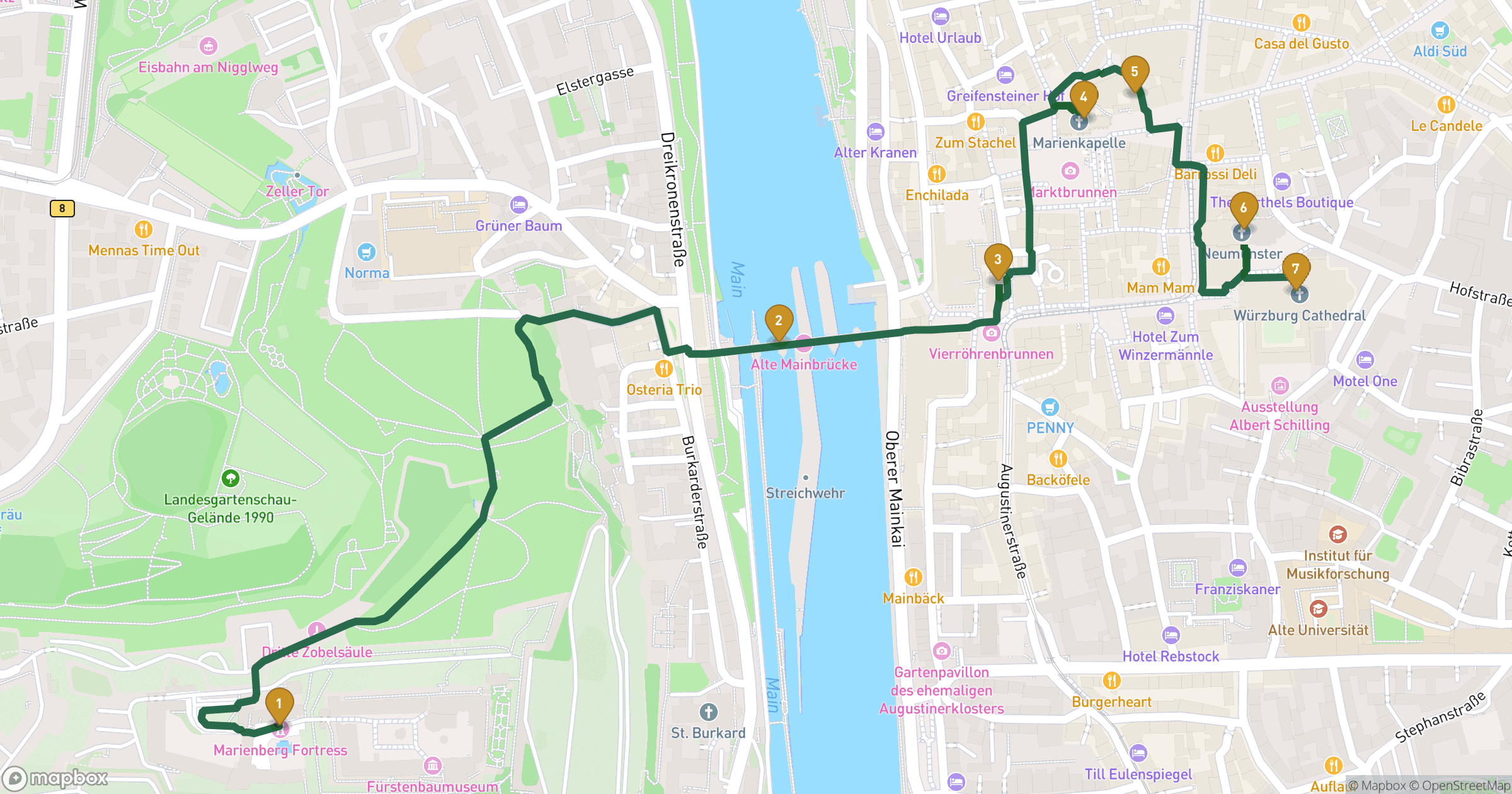Map for 뷔르츠부르크의 영광 도보 투어 with 7 stops