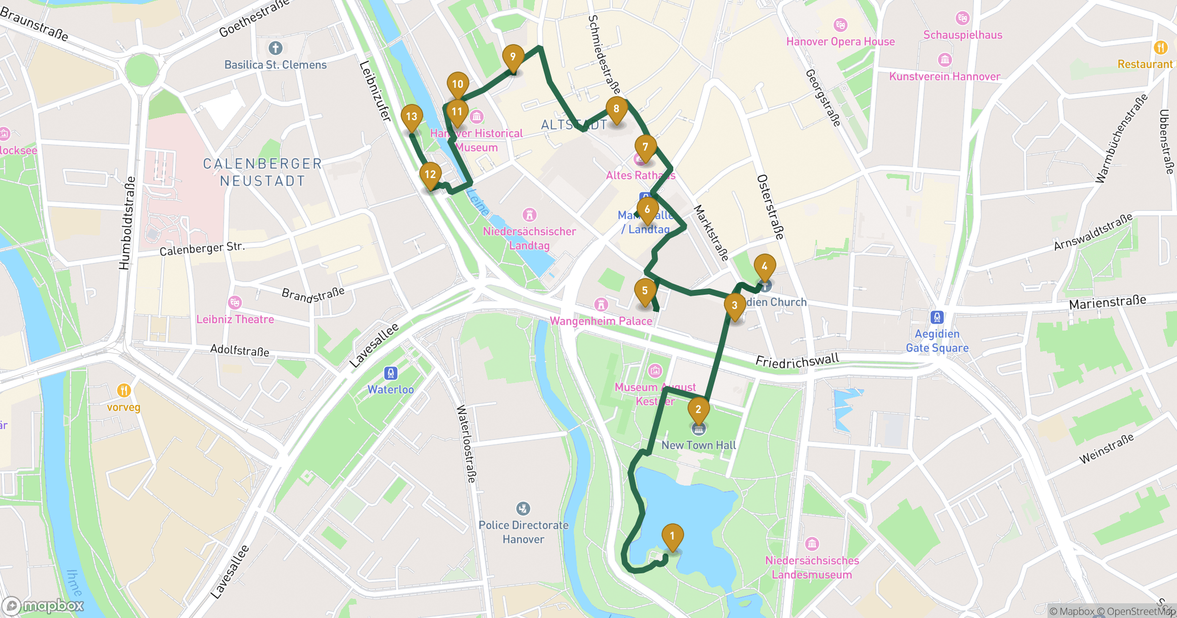 Map for 하노버의 심장 도보 투어 with 13 stops