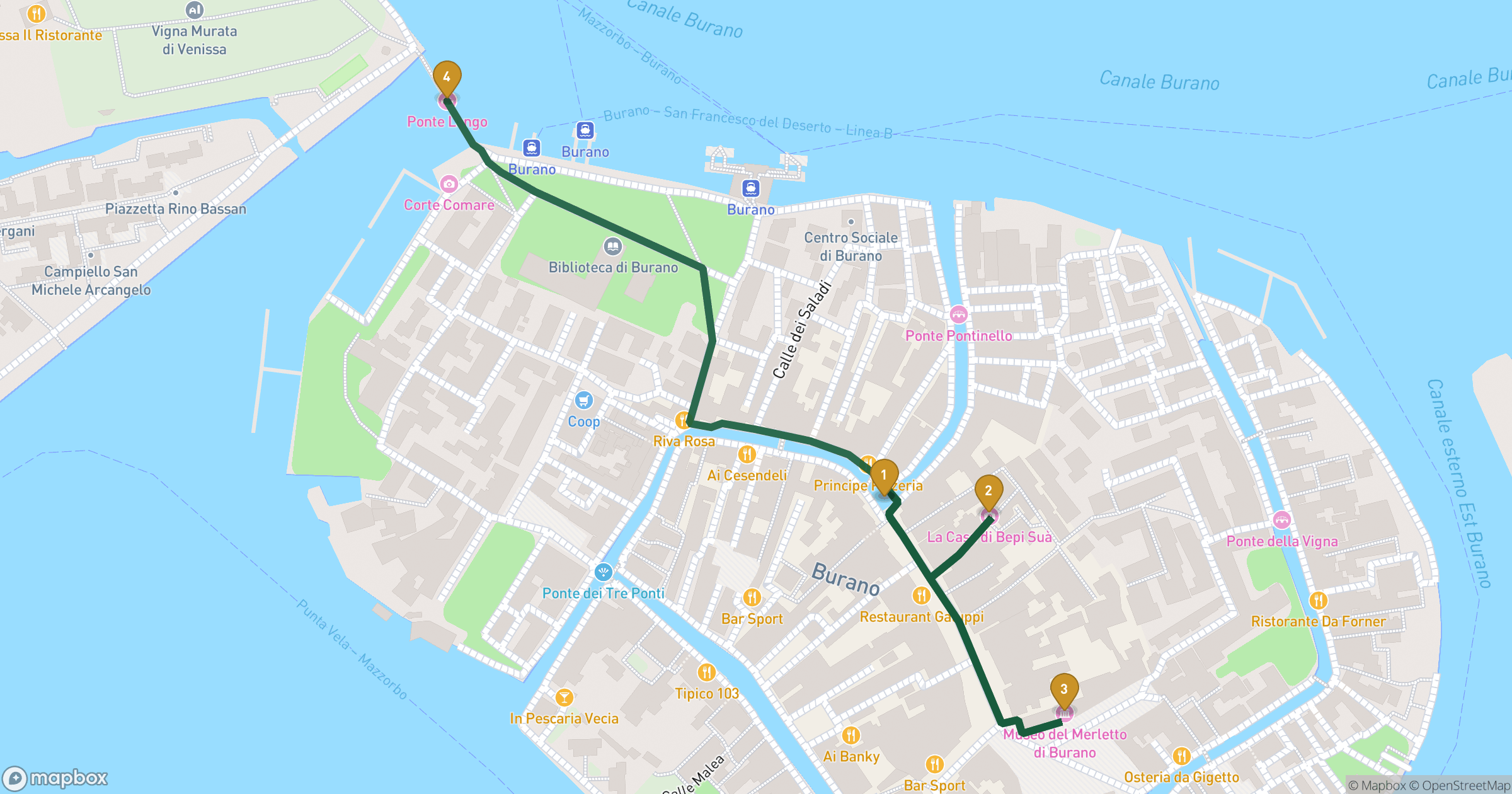 Mapa dla spacer po Wenecja z 4 przystankami