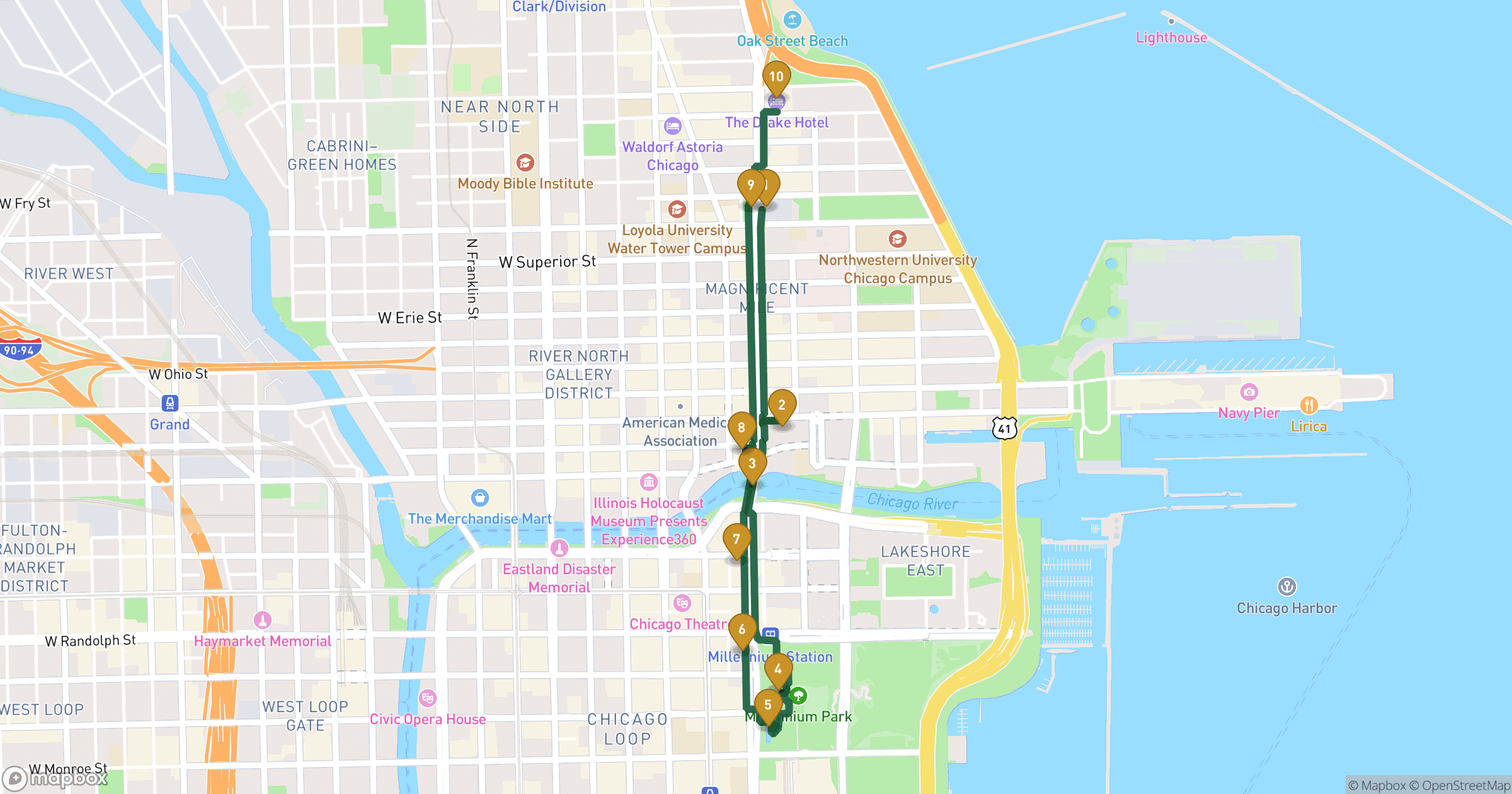 Карта: пешая экскурсия: Chicago. 10 остановок