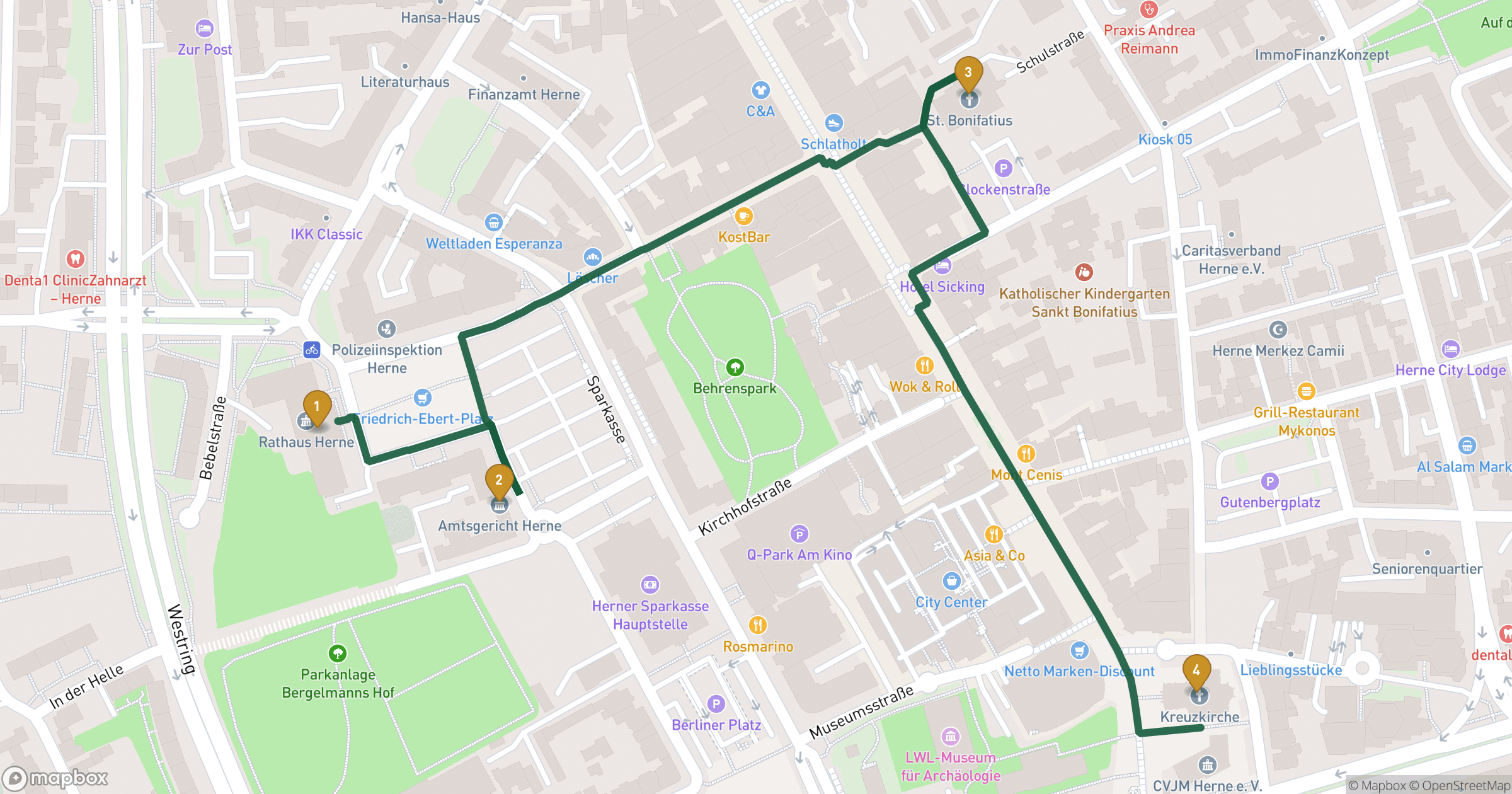 Map for 헤르네의 그림자 도보 투어 with 4 stops