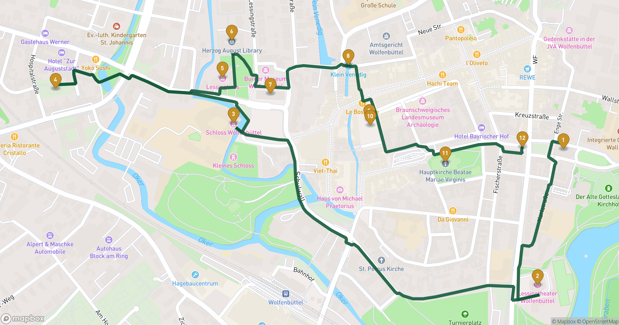 Map for Wolfenbüttel byvandring with 12 stops