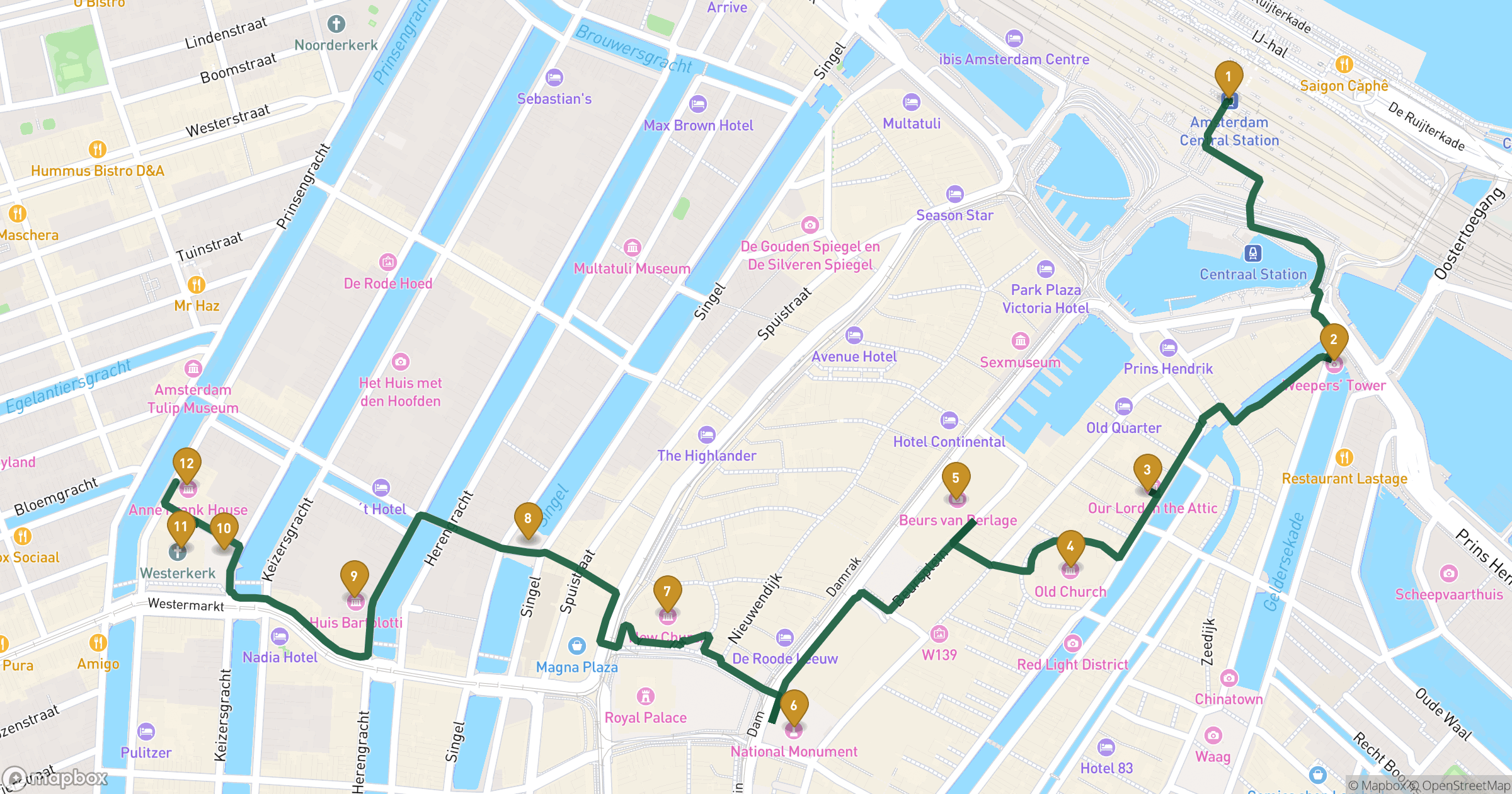 Map for 암스테르담의 비밀 도보 투어 with 12 stops