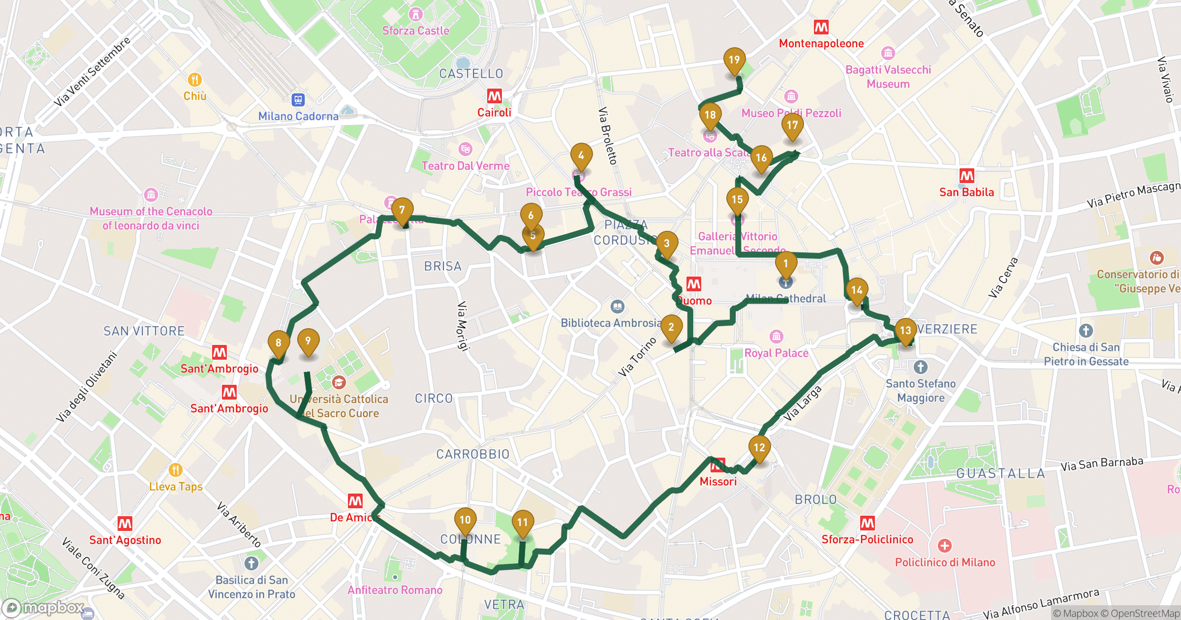 Map for 밀라노의 대조 도보 투어 with 19 stops