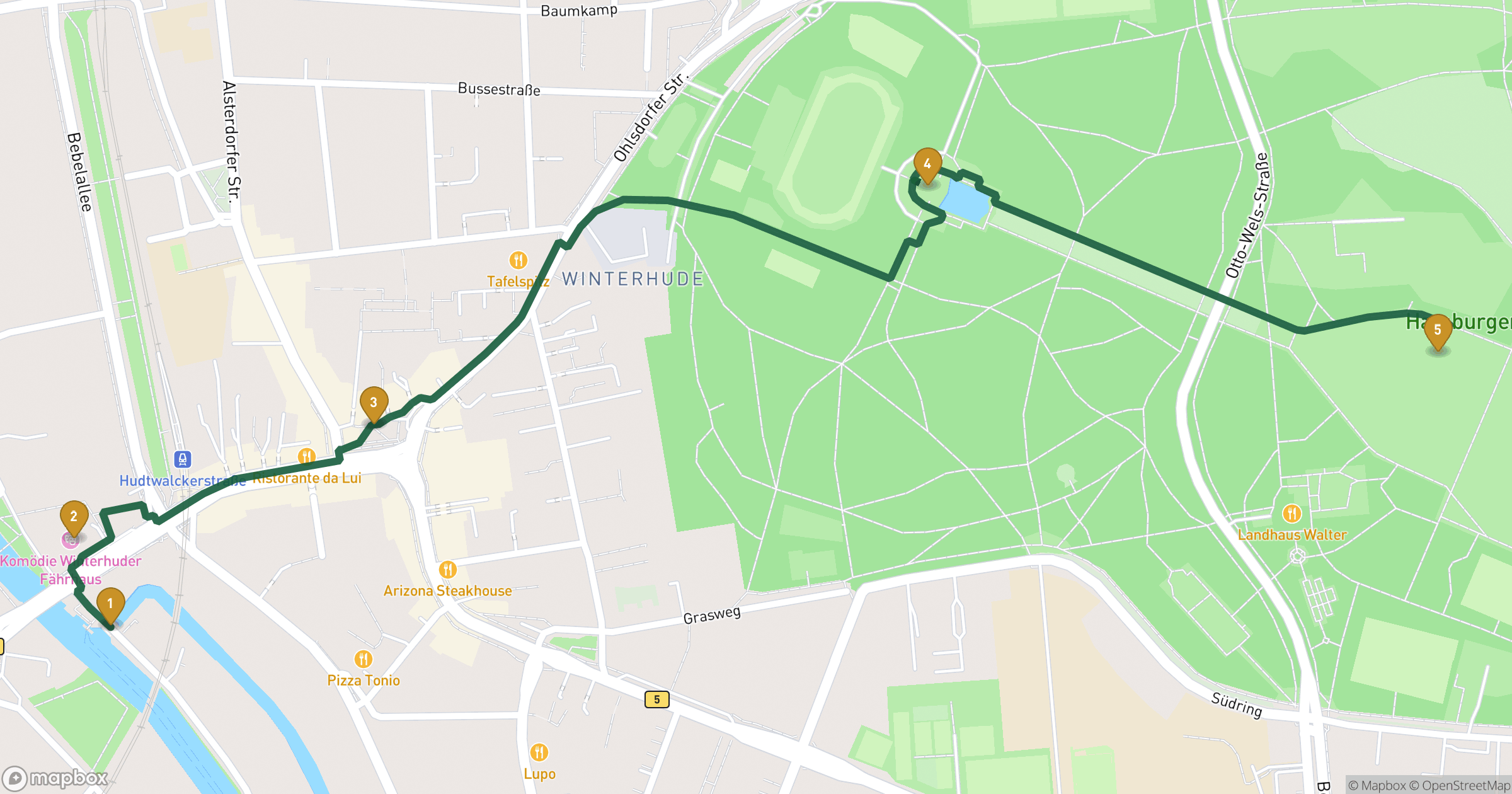 Mappa del visita guidata Winterhude con 5 tappe