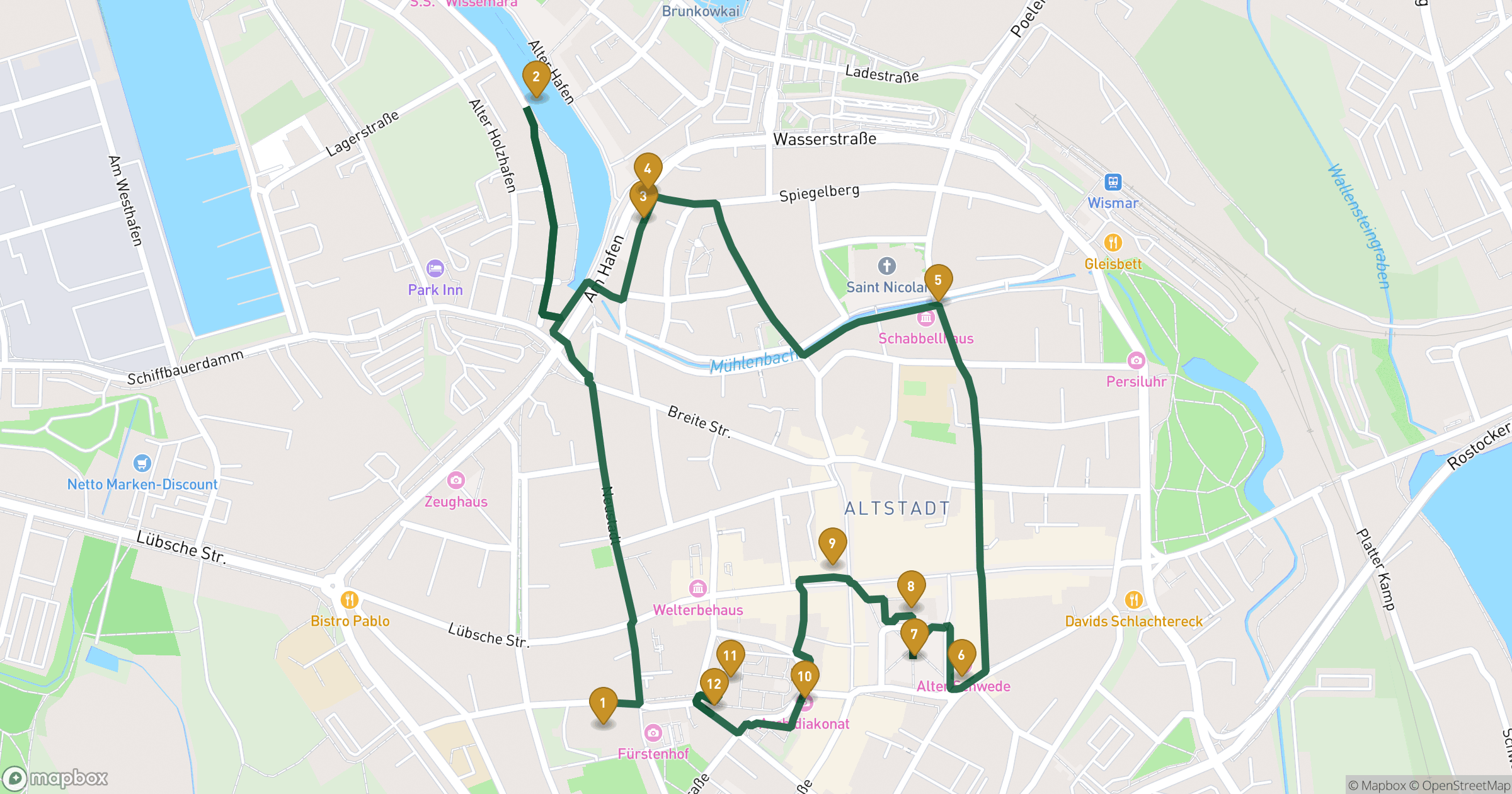 Map for Wismar 관광 with 12 stops