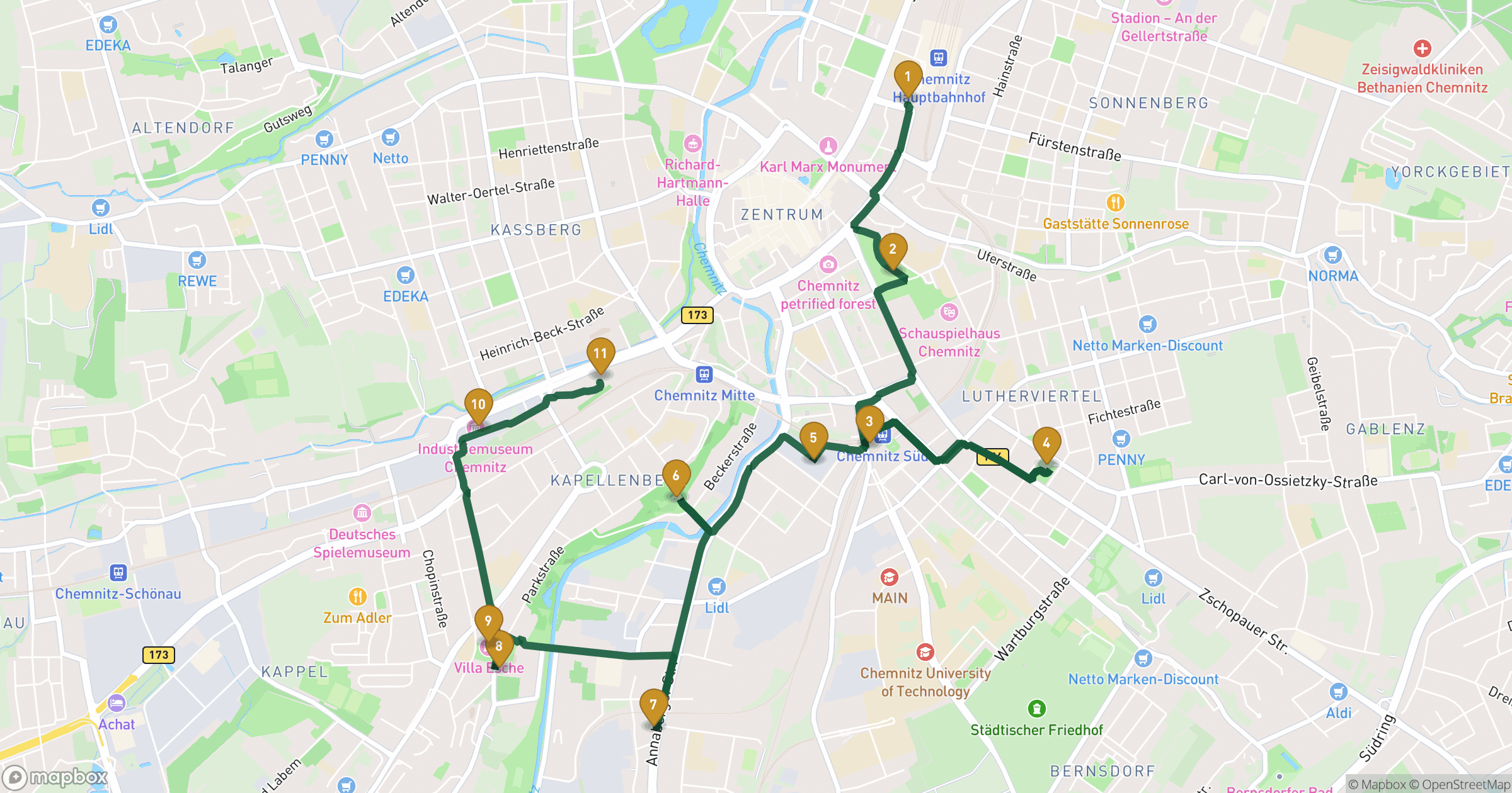 Map for Chemnitz 도보 투어 with 11 stops