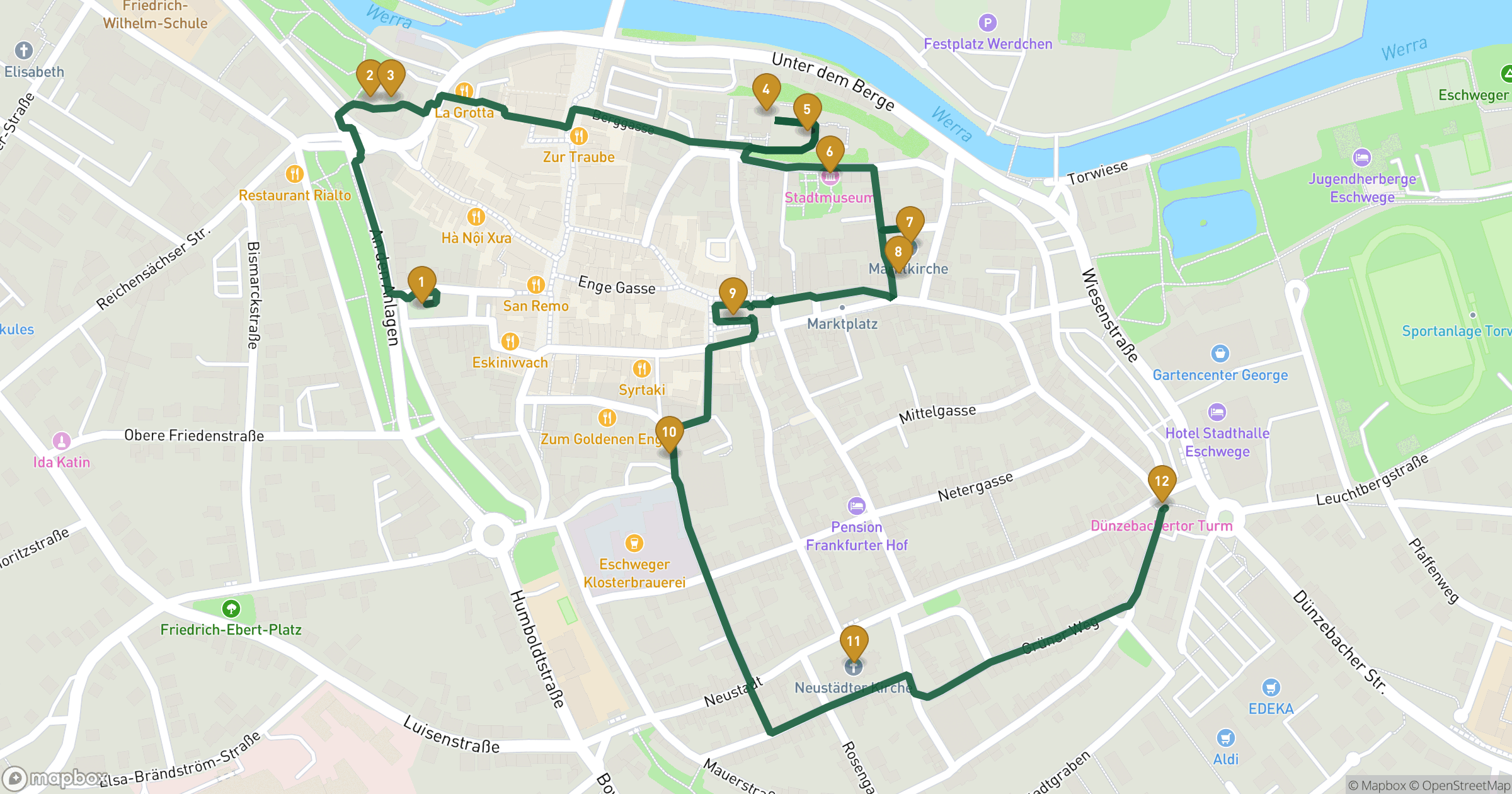 Map for Eschwege観光 with 12 stops