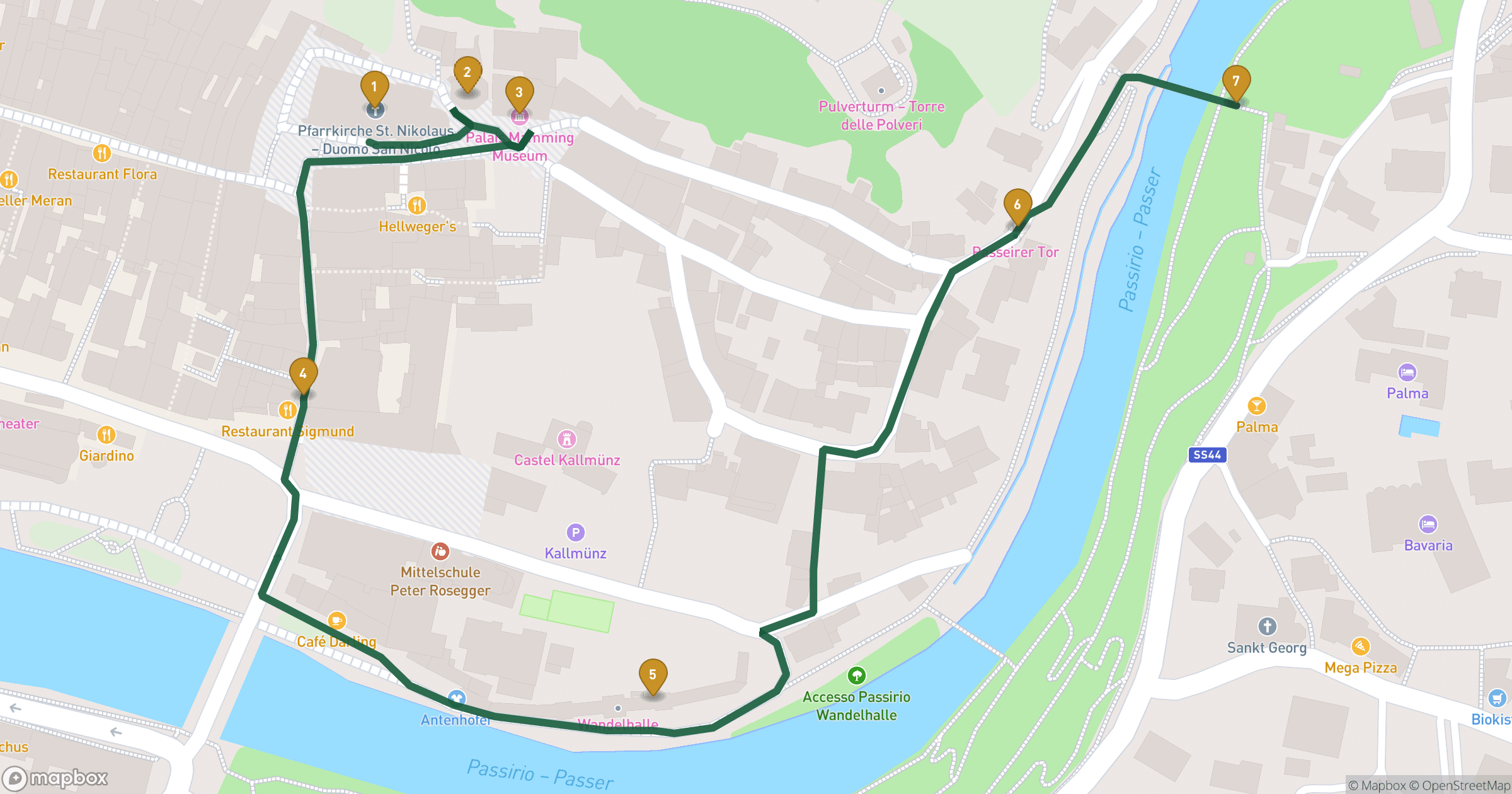 Map for Merano - Meran 도보 투어 with 7 stops