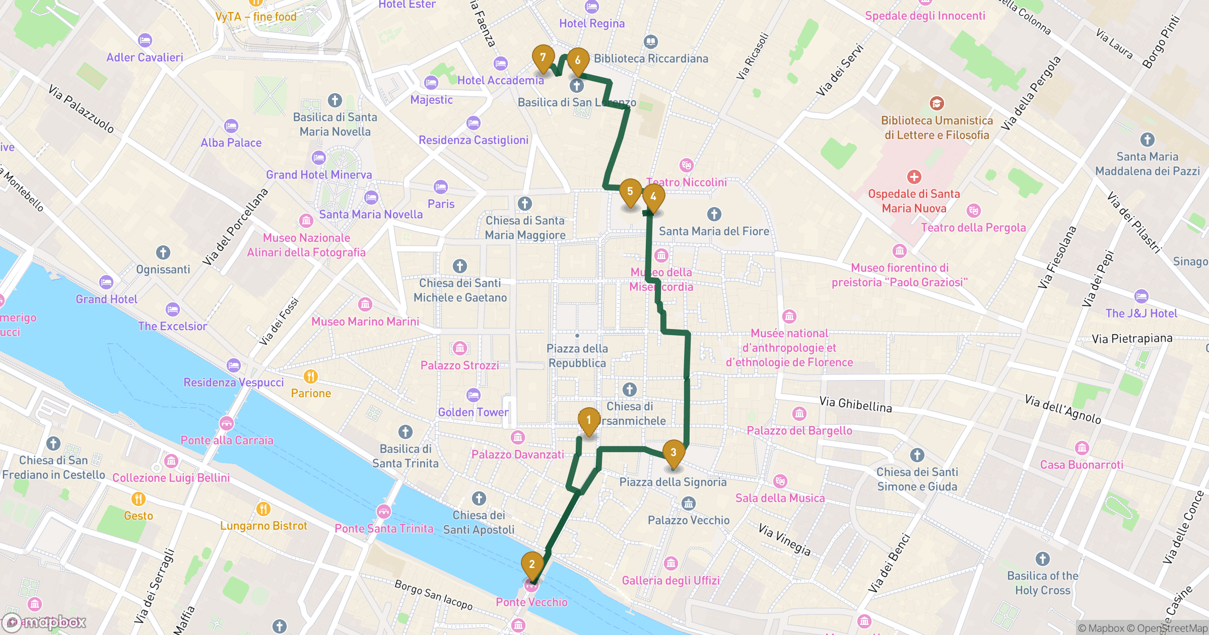 Map for Firenze byvandring with 7 stops