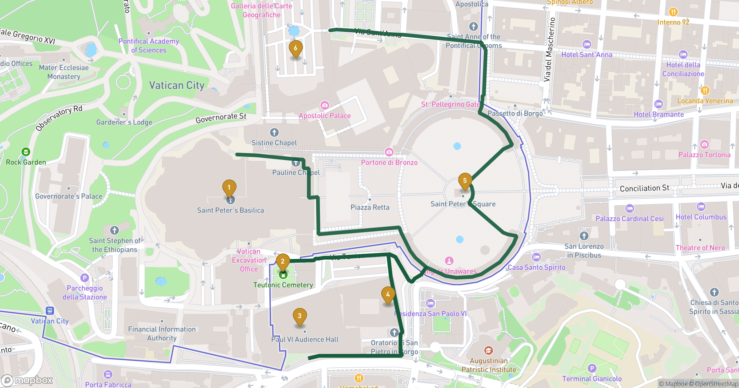 Karte für Stadtführung Staat Vatikanstadt mit 6 Stopps