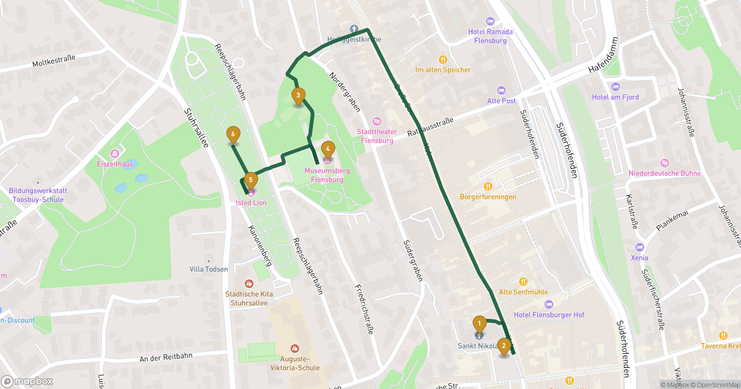 Map for 플렌스부르크의 고지 도보 투어 with 6 stops