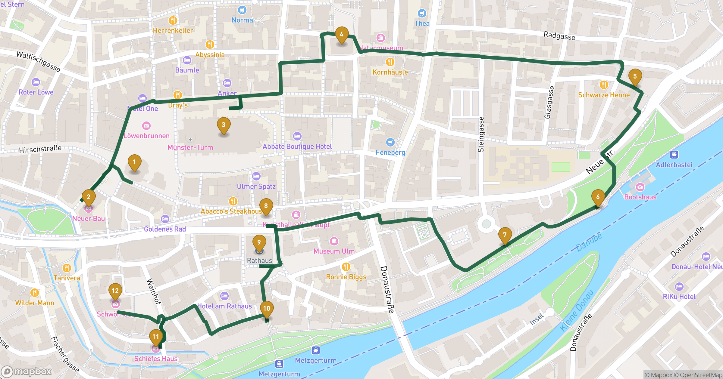 Map for Ulm徒歩ツアー with 12 stops