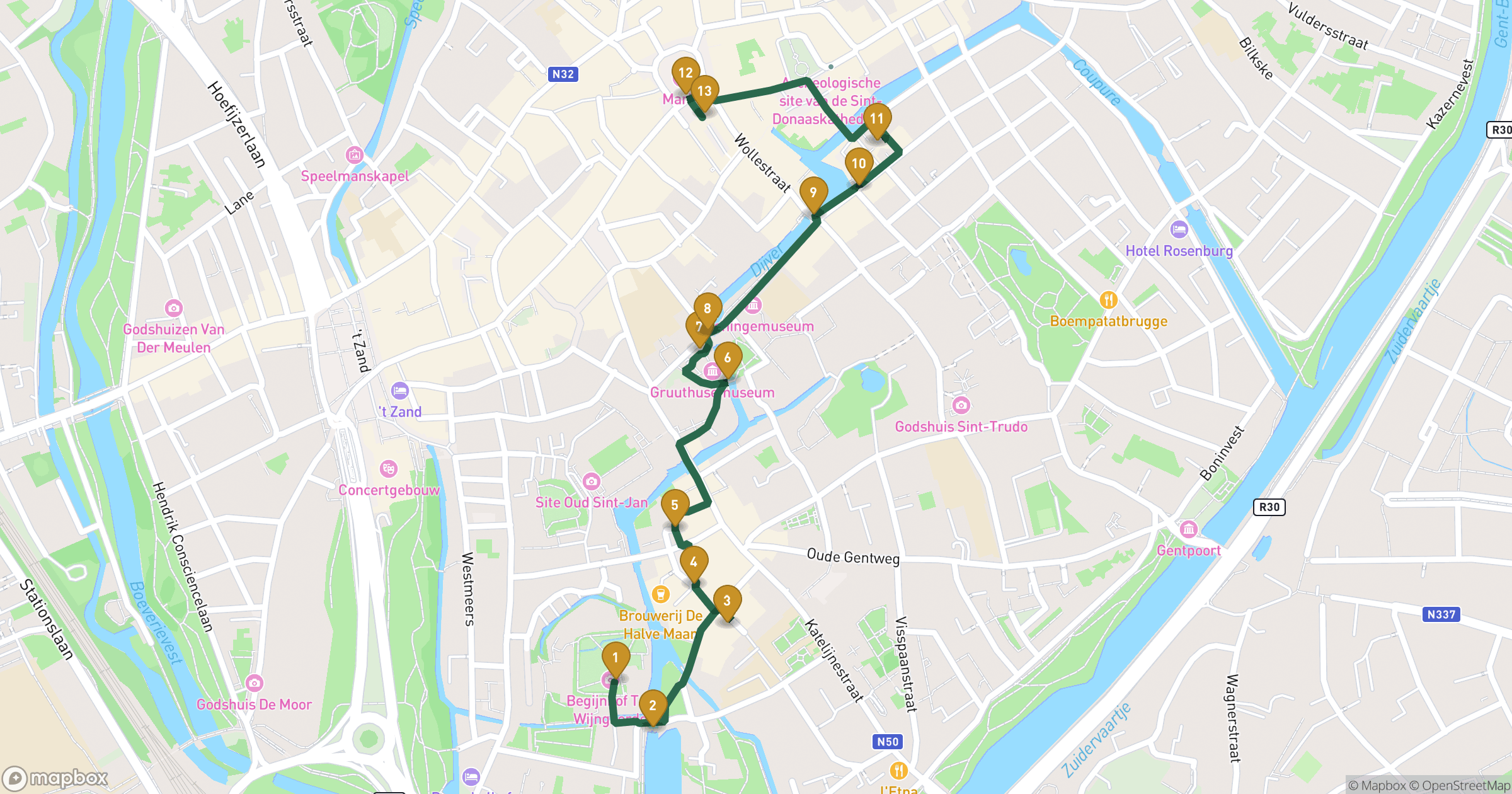 Map for 브뤼헤의 비밀 도보 투어 with 13 stops