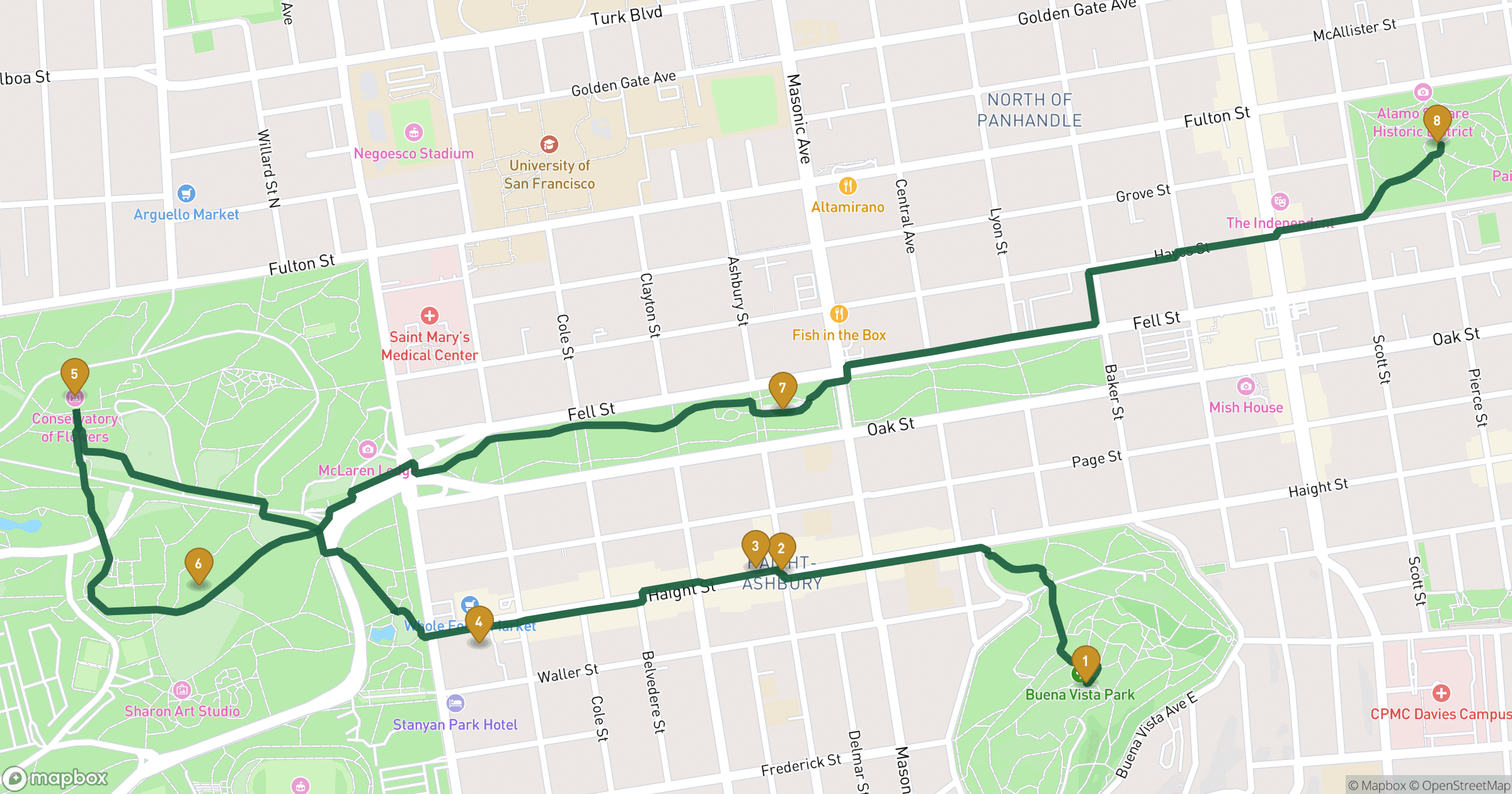 Карта: пешая экскурсия: San Francisco. 8 остановок