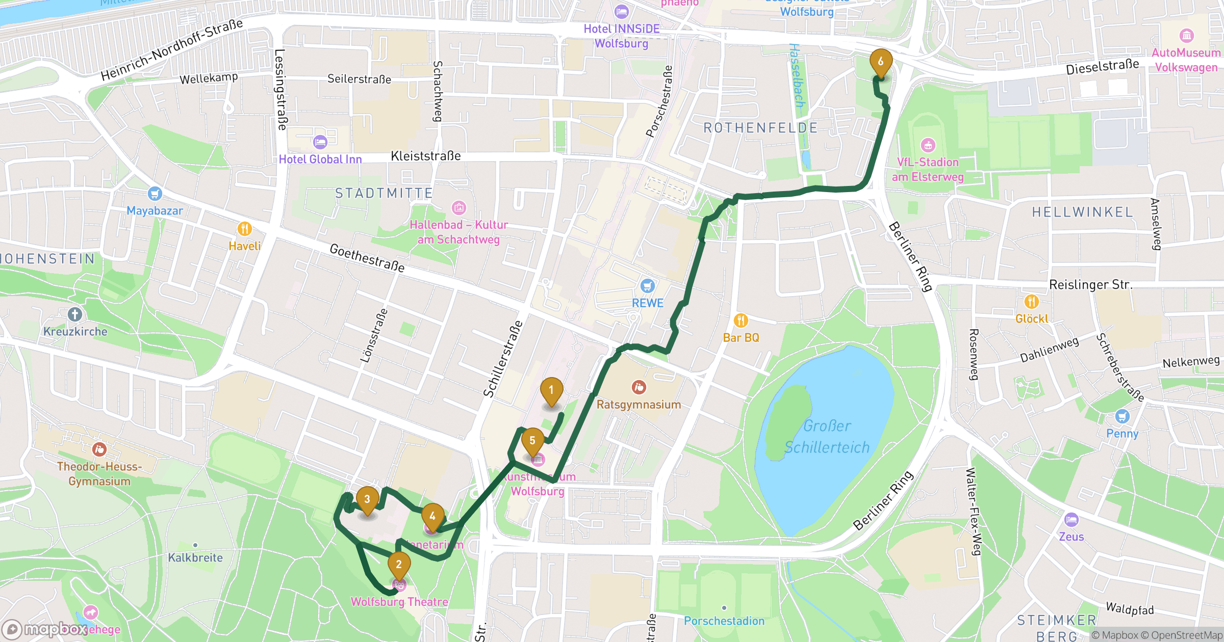 Map for 볼프스부르크 도보 투어 with 6 stops