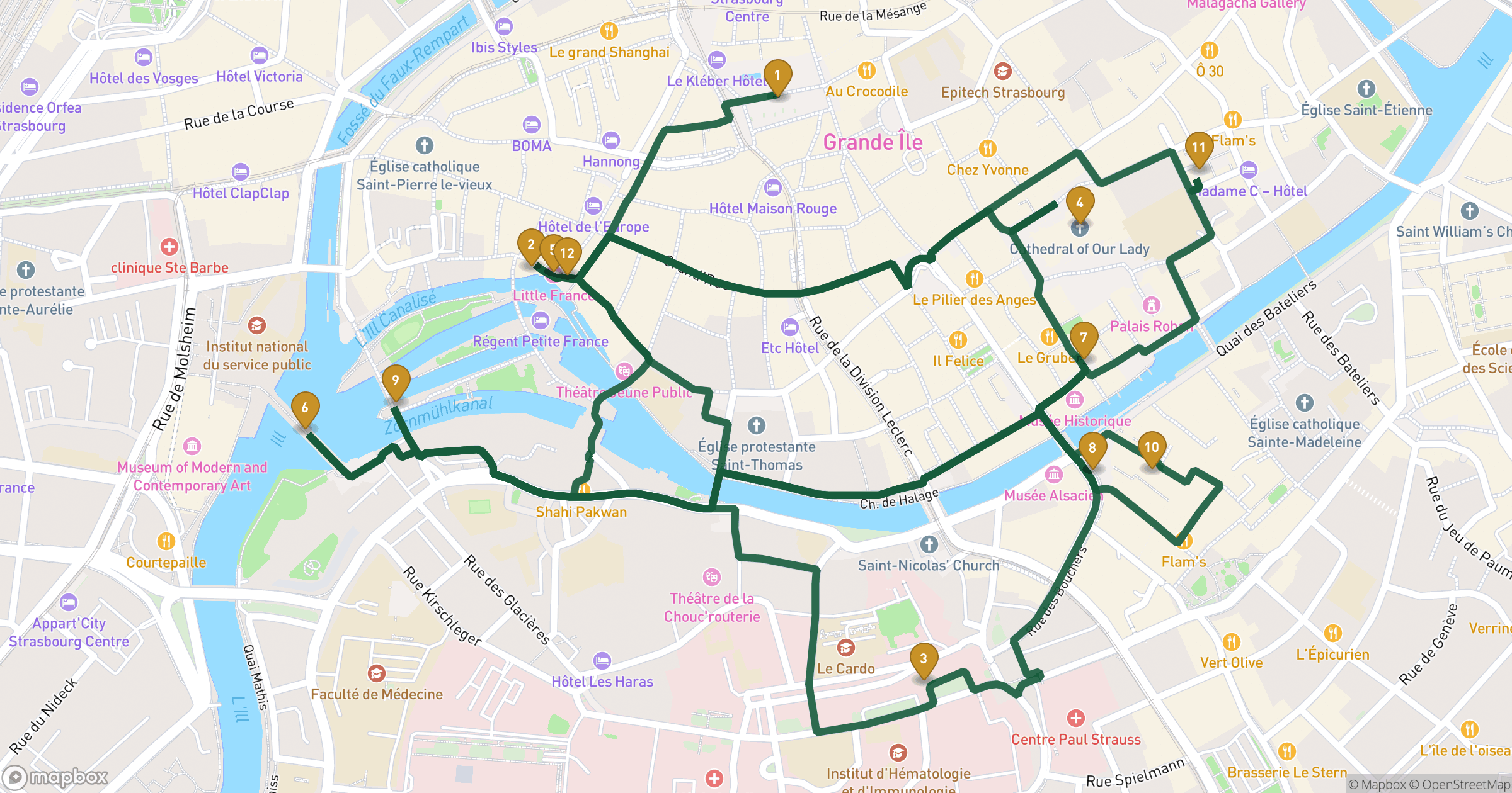 Map for 스트라스부르의 비밀과 술잔 도보 투어 with 12 stops
