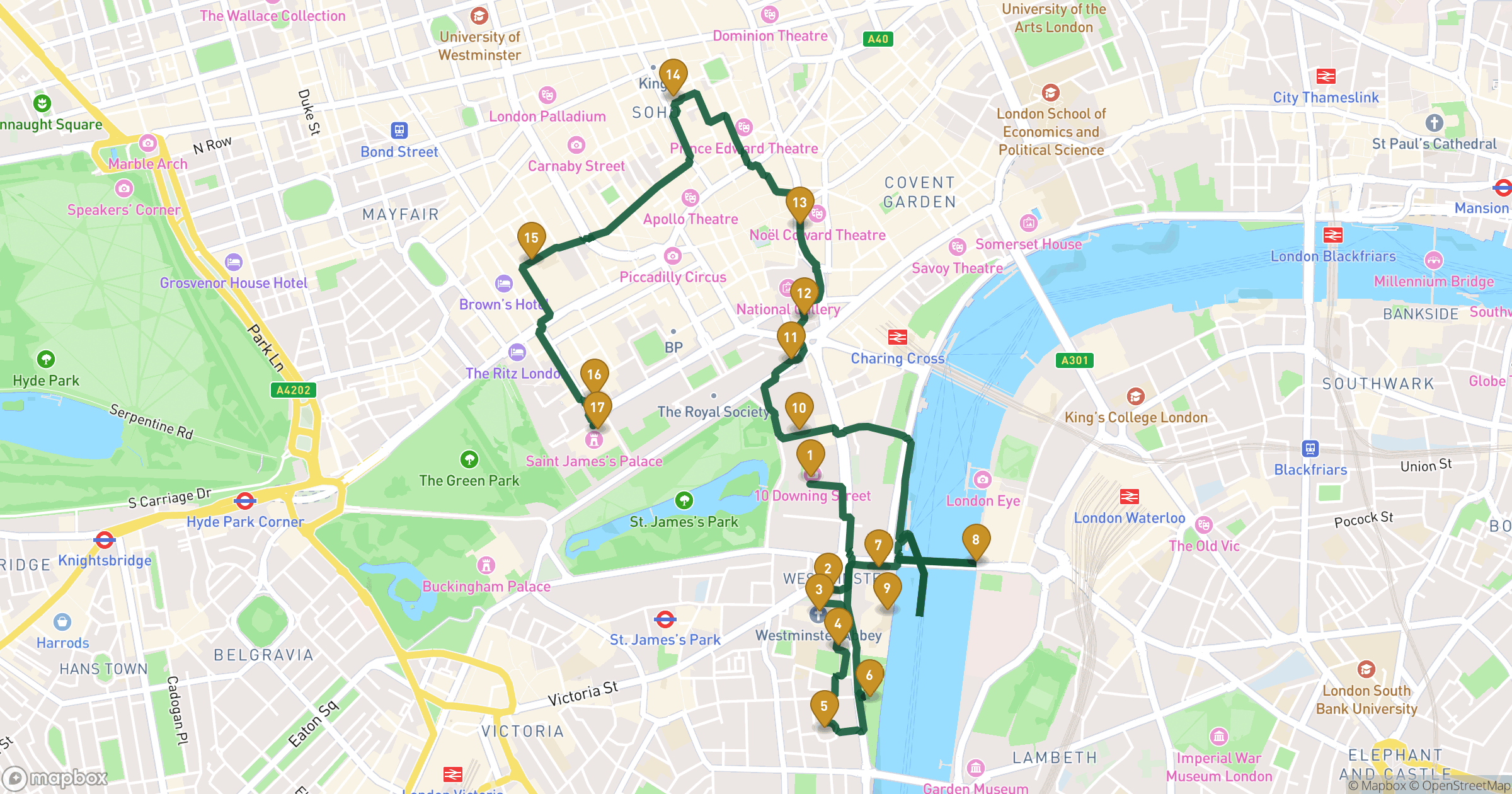 Carte pour visite à pied Promenade Royale avec 17 arrêts