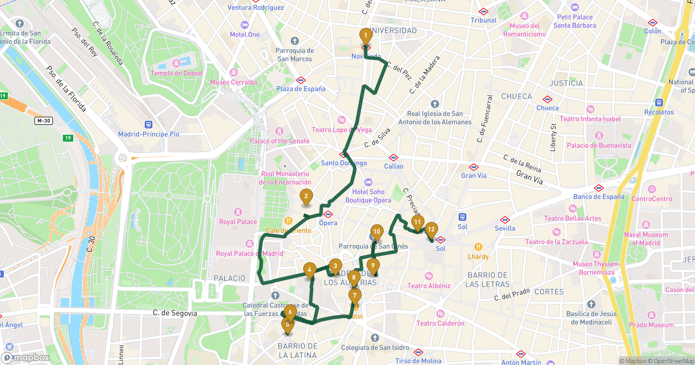 Map for Madrid步行游览 with 12 stops