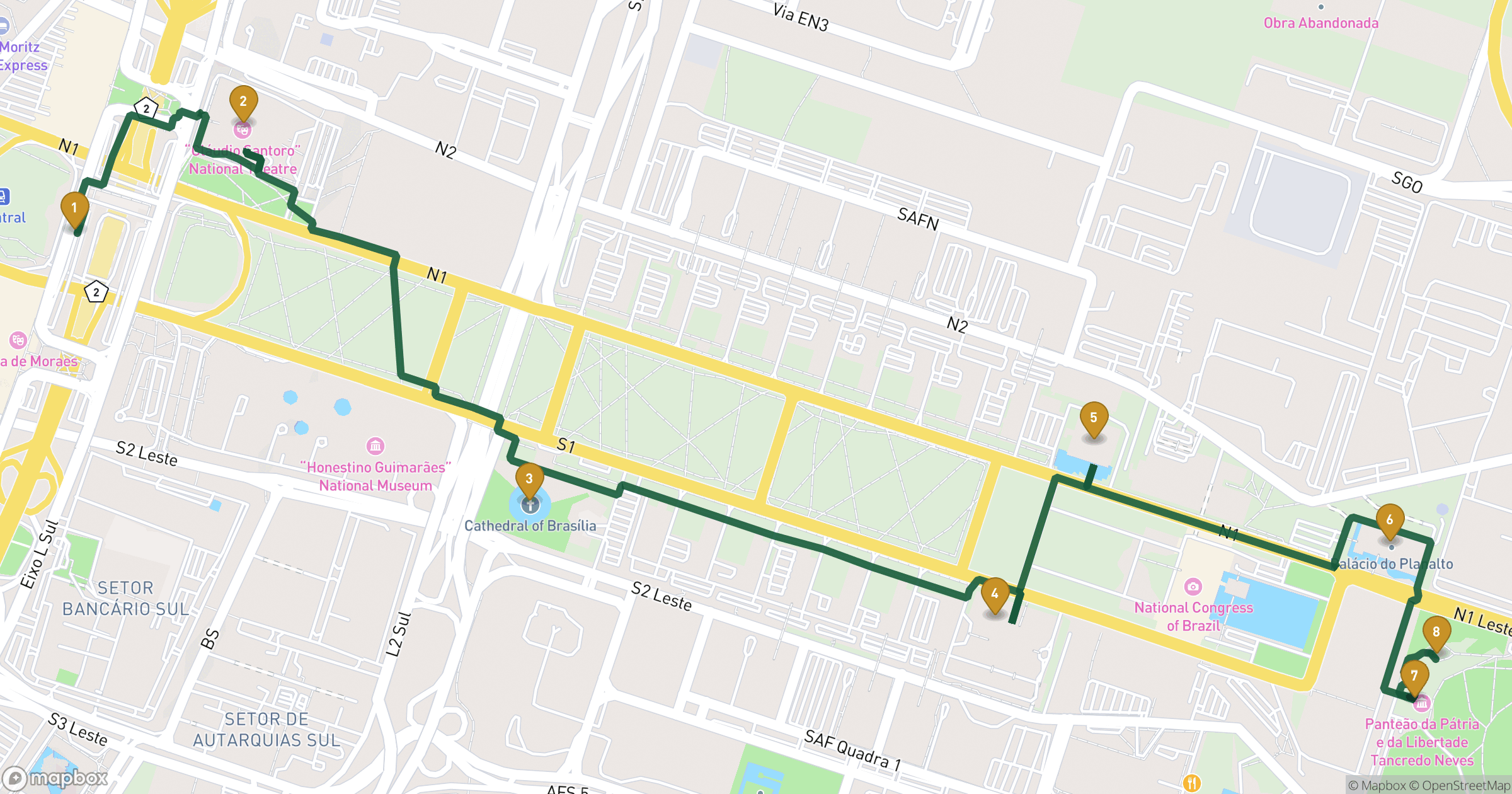 Map for 브라질리아 도보 투어 with 8 stops