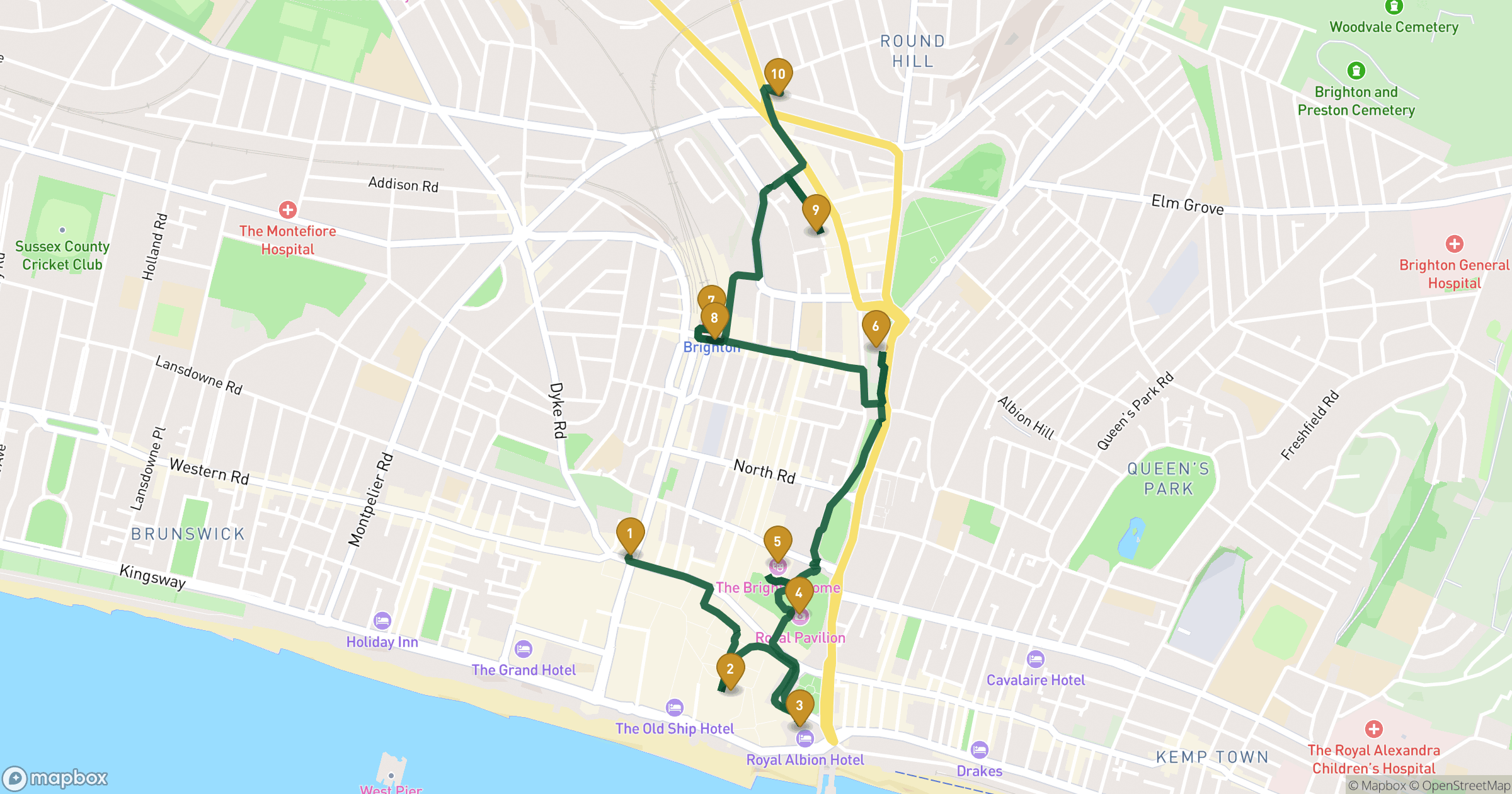 Map for 브라이튼 도보 투어 with 10 stops