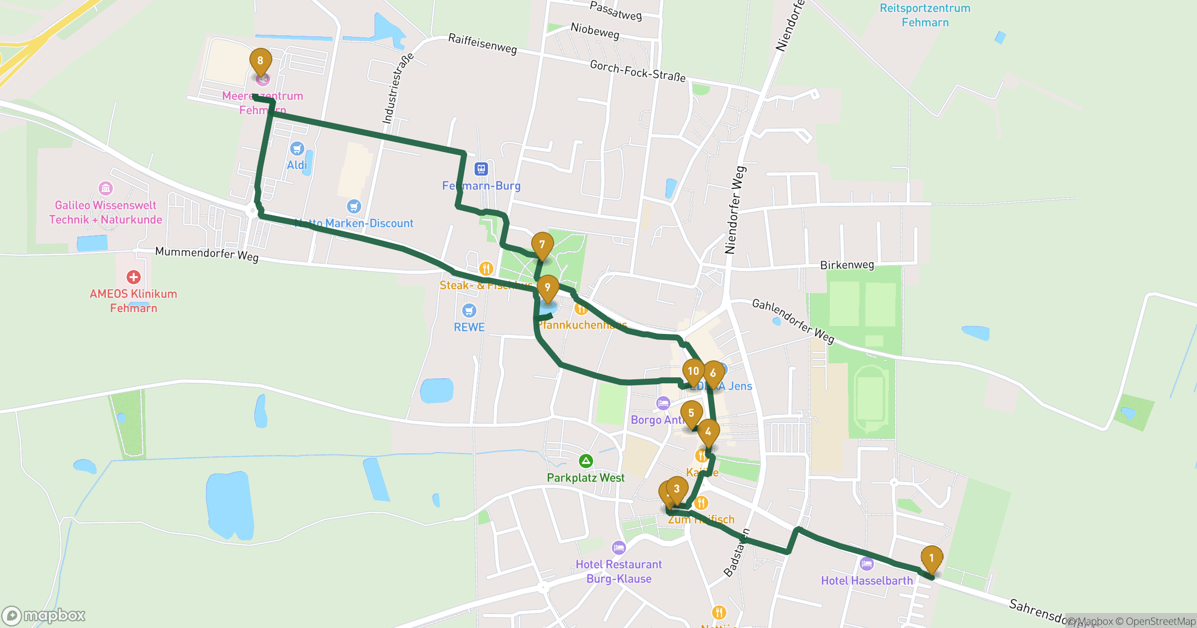 Map for Burg auf Fehmarn walking tour with 10 stops