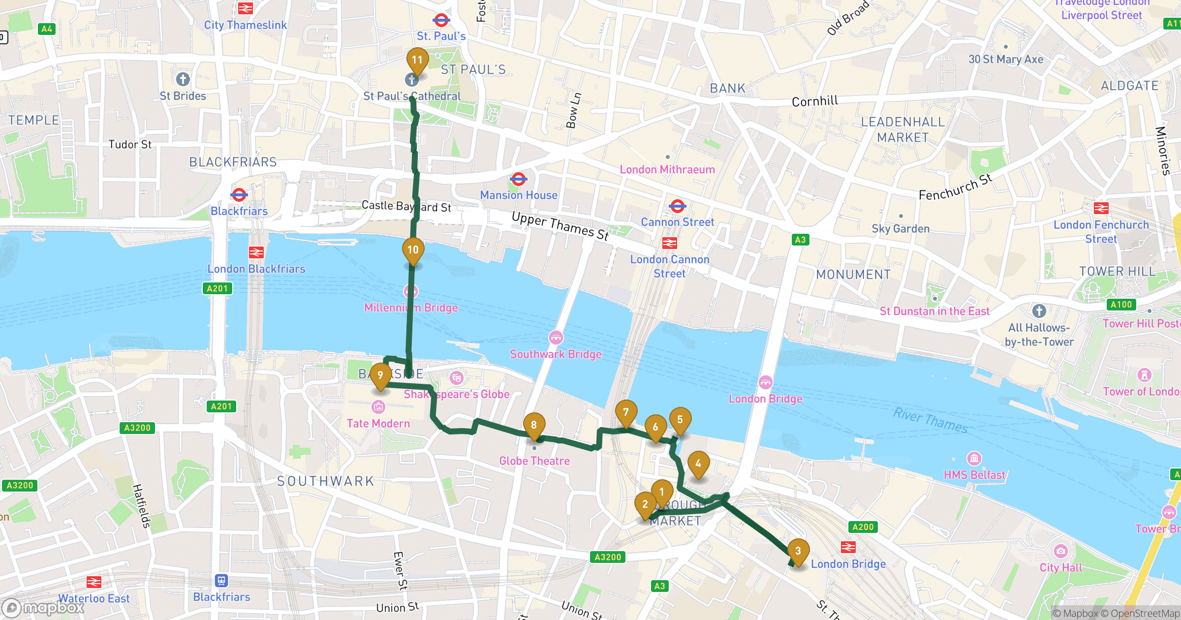 Map for 사우스뱅크의 비밀 도보 투어 with 11 stops