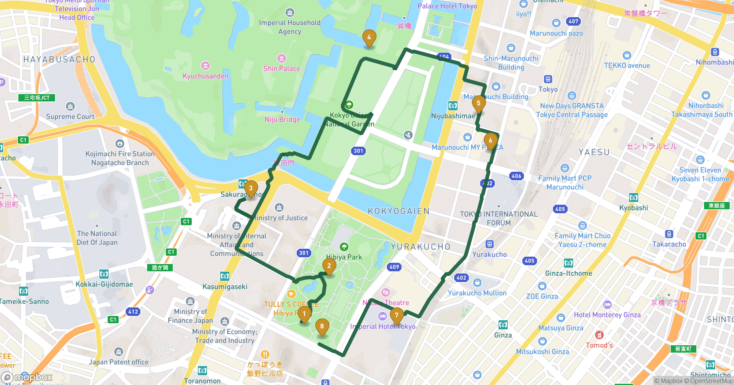 Map for 千代田区 관광 with 8 stops