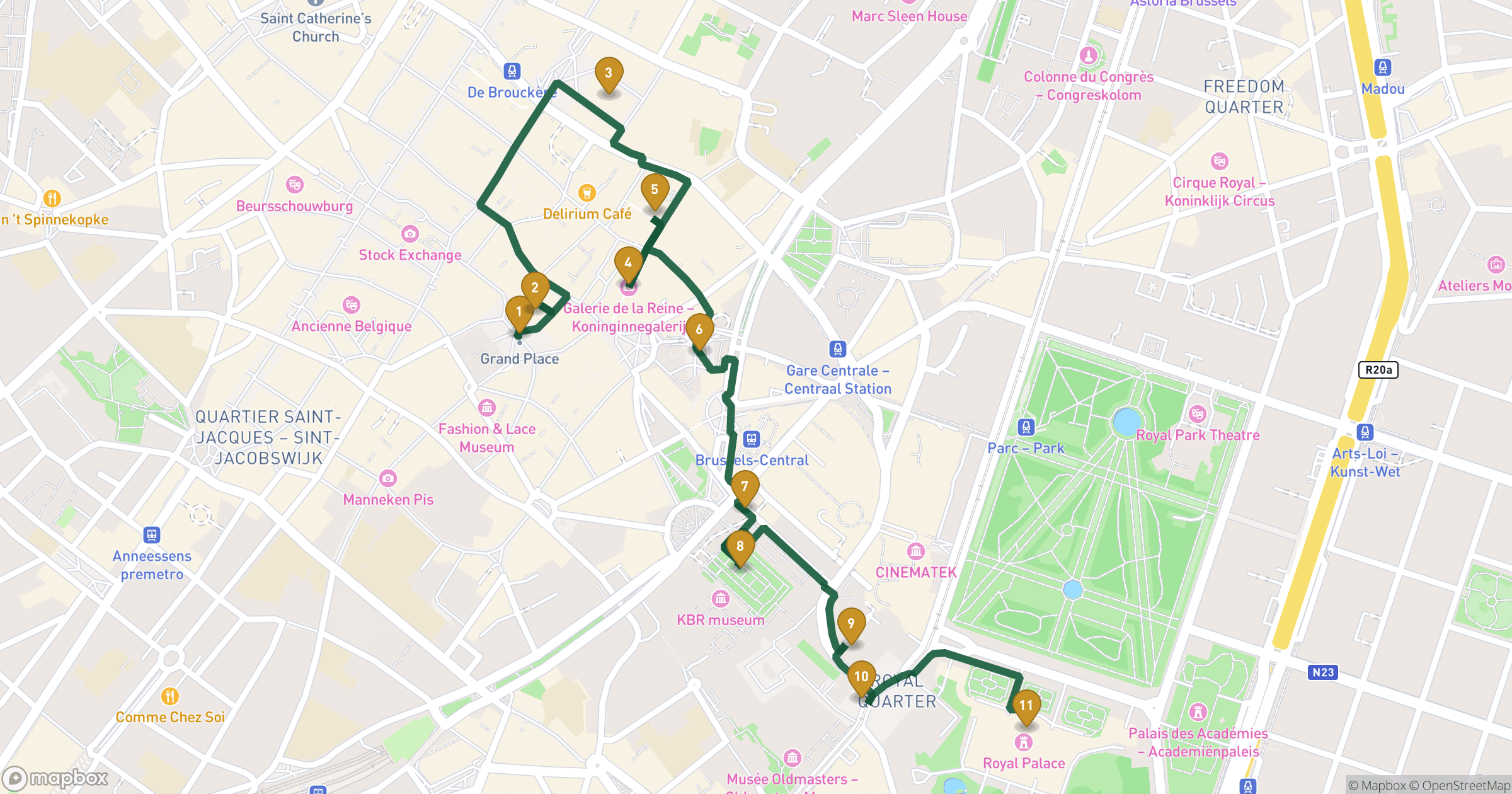 Map for 브뤼셀의 영광 도보 투어 with 11 stops