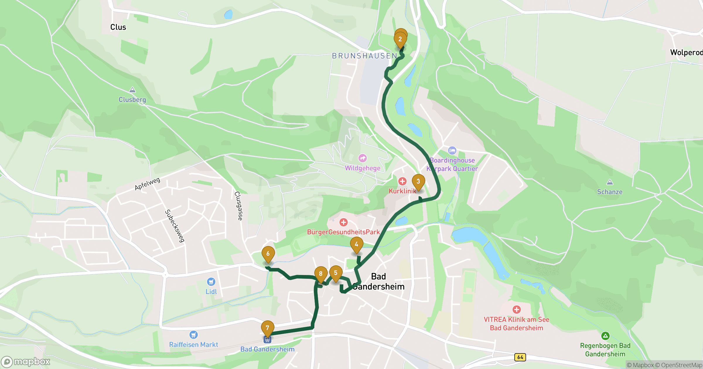 Mappa del tour a piedi Imperatori, Monasteri e Canonichesse con 8 tappe