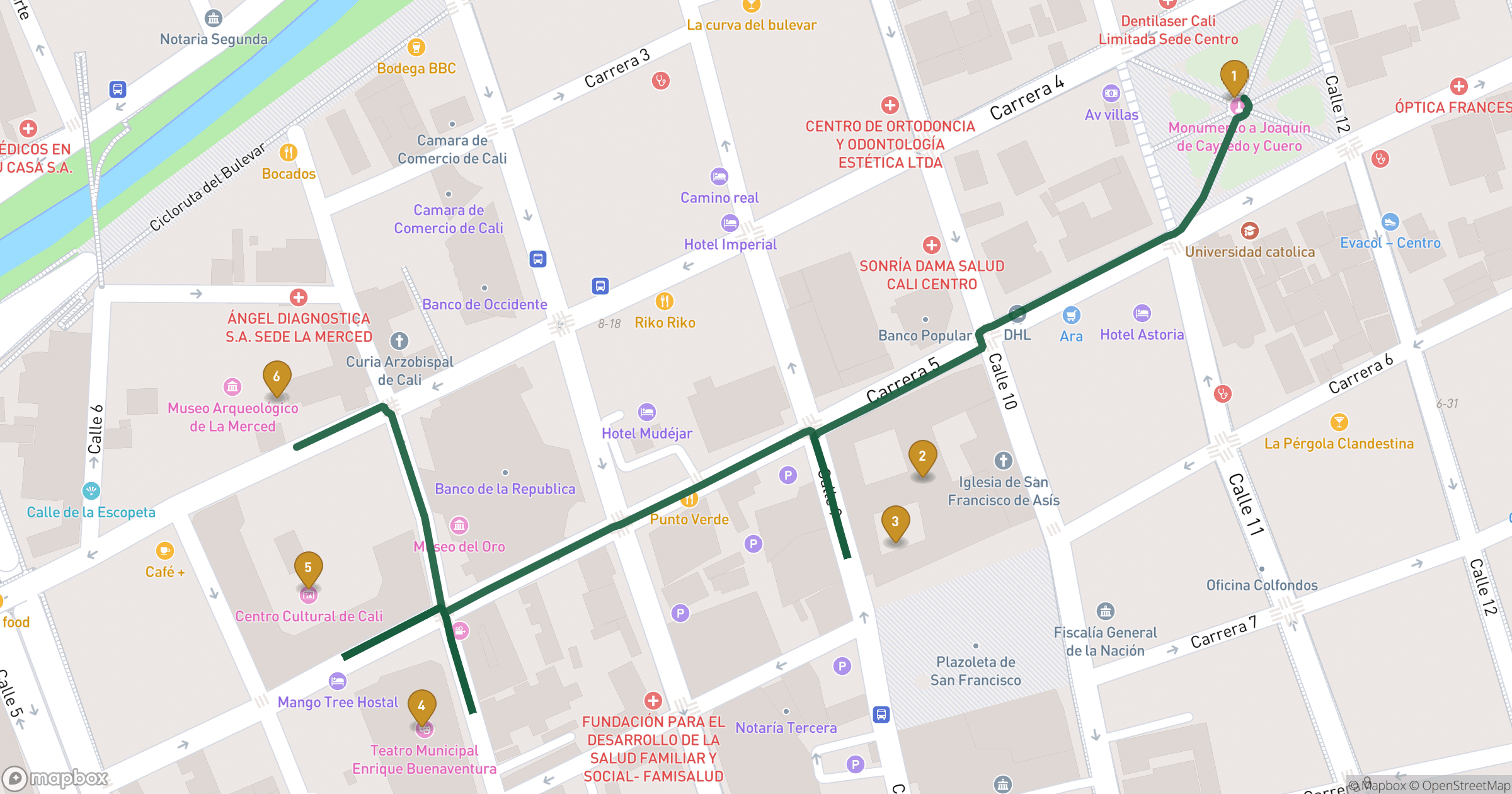 Map for 올드 칼리의 벽돌과 신앙 도보 투어 with 6 stops