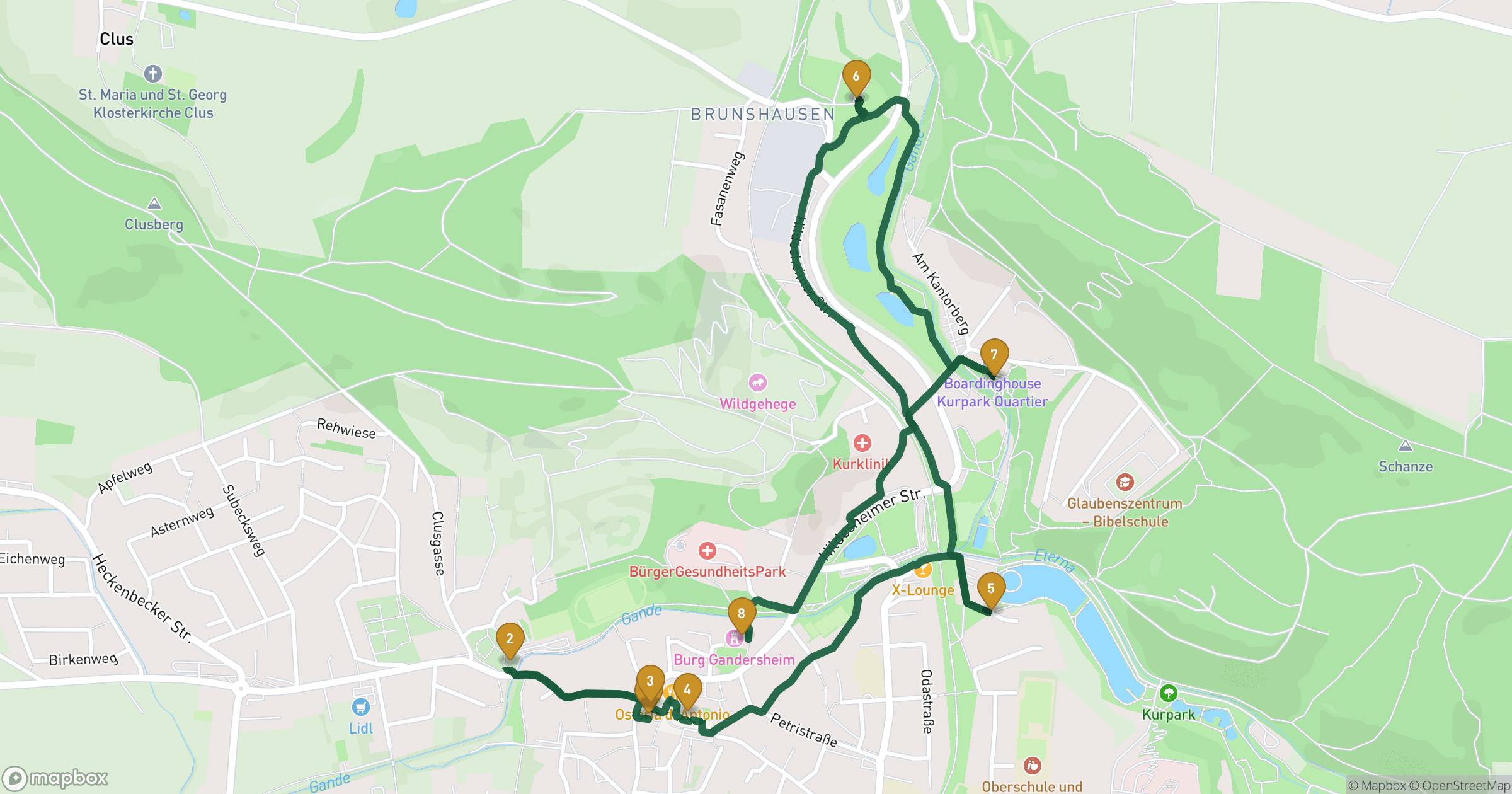 Map for Bad Gandersheim byvandring with 8 stops